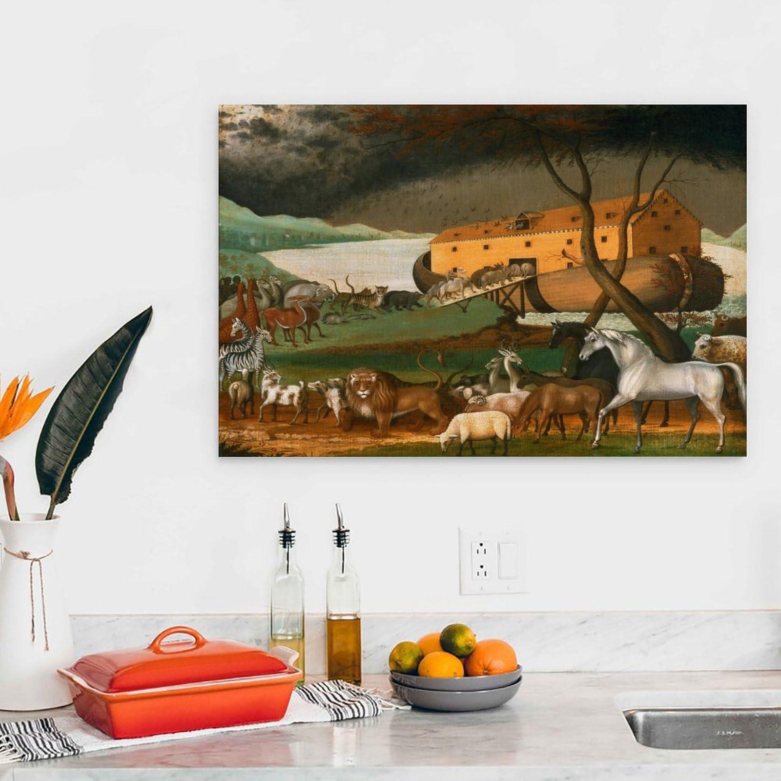DaiWenBo DaiWenBo Edward Hicks American Noah\'S Ark Poster Print Religious Culture Room Aesthetic Print Art Wall Painting Canvas Gifts Modern Bedroom Decor 20x30inch(50x75cm), Unframe