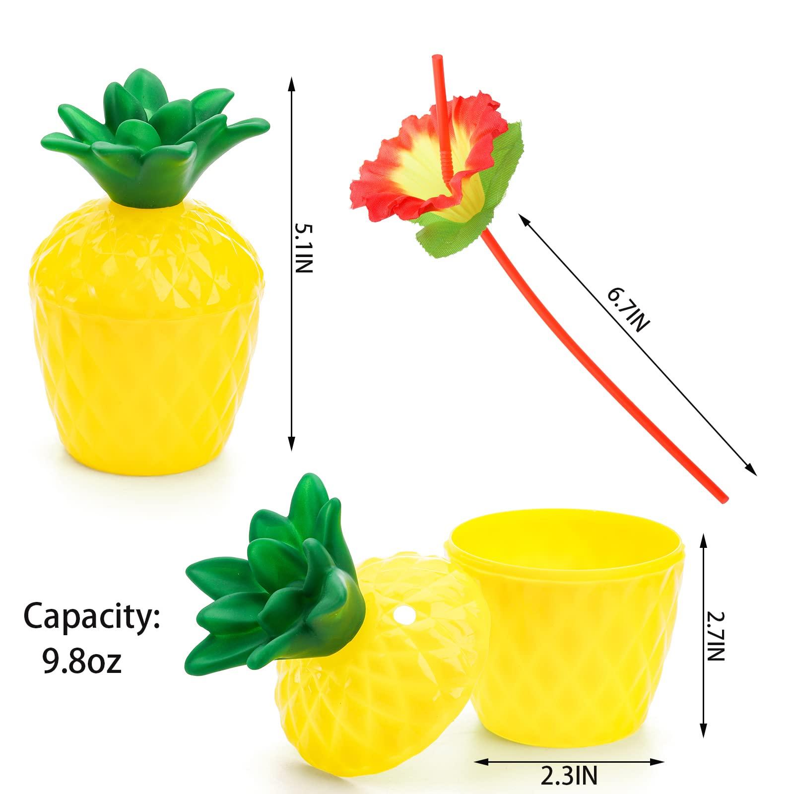 Cedilis Cedilis 12 Pack Plastic Pineapple Cups with Lids and Straws, Hawaiian Luau Party Cups, Tiki Cups for Hawaiian Party Favor Decorations, 10oz