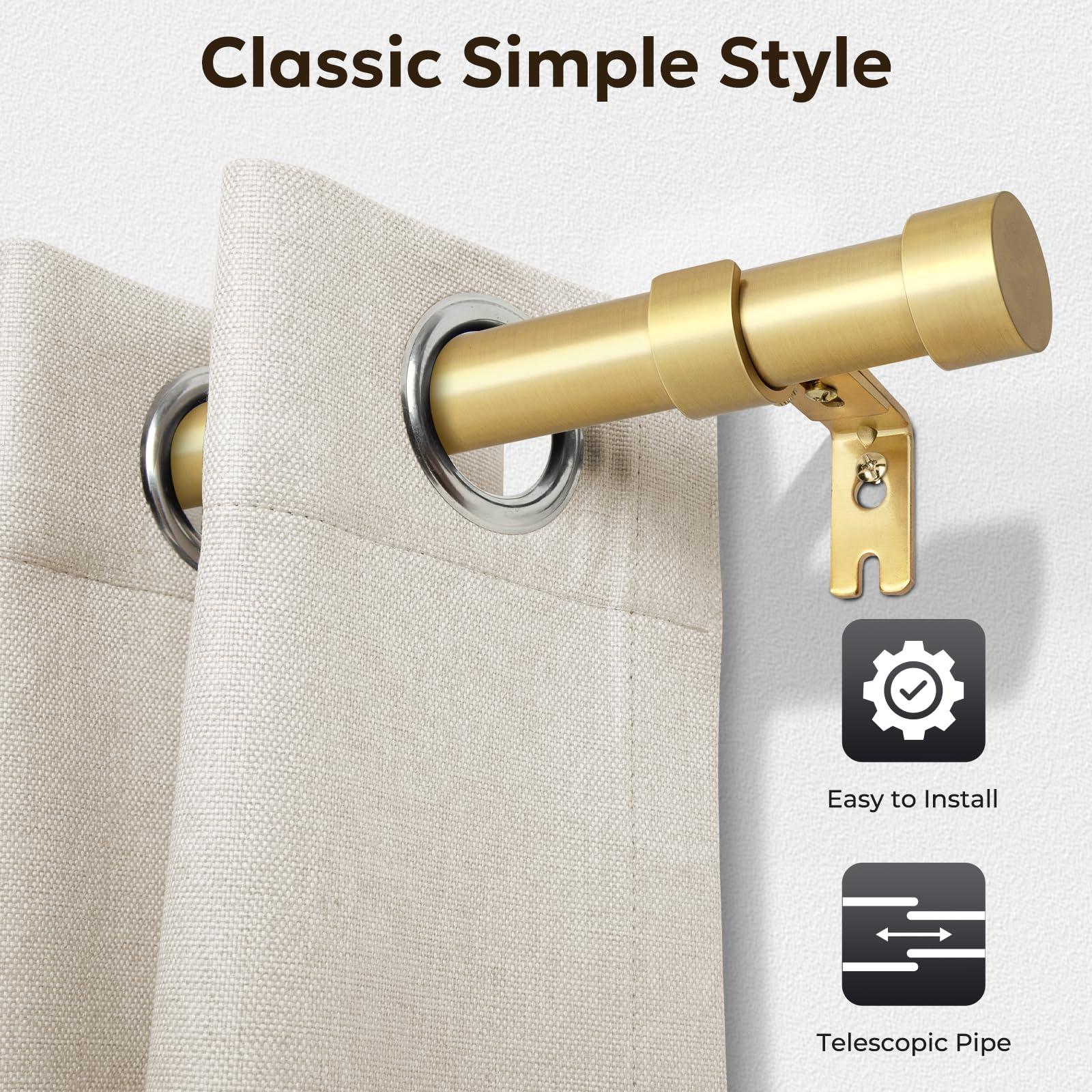 zeerobee Zeerobee Curtain Rods for Windows 32 to 72, 1 Inch Heavy Duty Drapery Rods with Adjustable Length, Outdoor Modern Curtain Pole with Simple End Caps, 32"-72", Brushed Gold