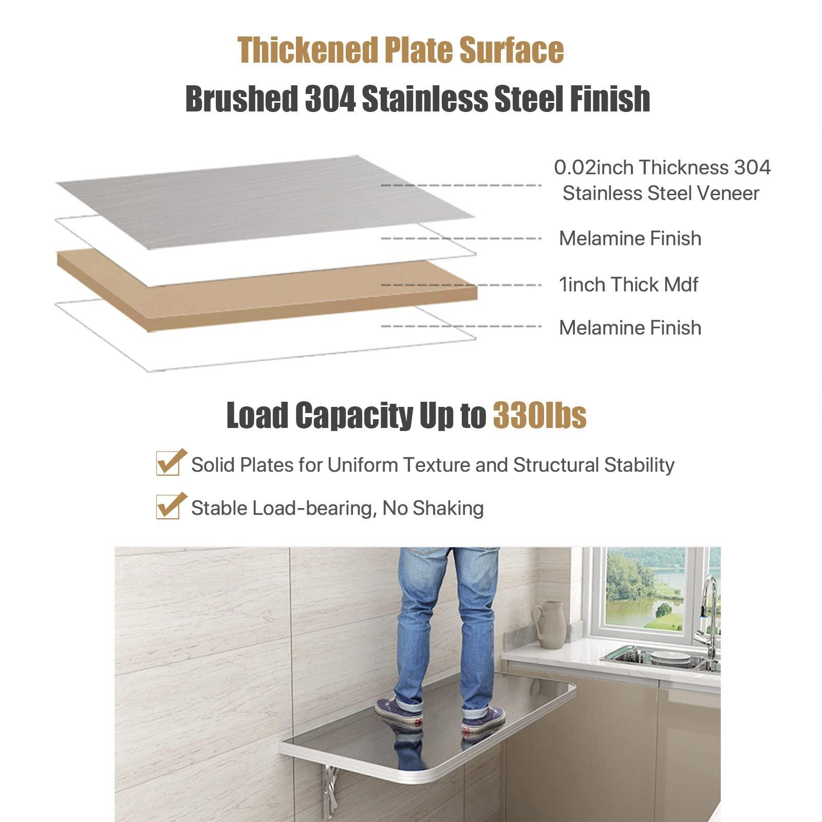 YNLeMM Folding Tables 304 Stainless Steel Wall Mounted Desk Folding Space Saving Wall Mounted Folding Table For Kitchen Wood Laundry Folding Table For Laundry Room Wall Desks For Small Spaces ( Size : L35inc