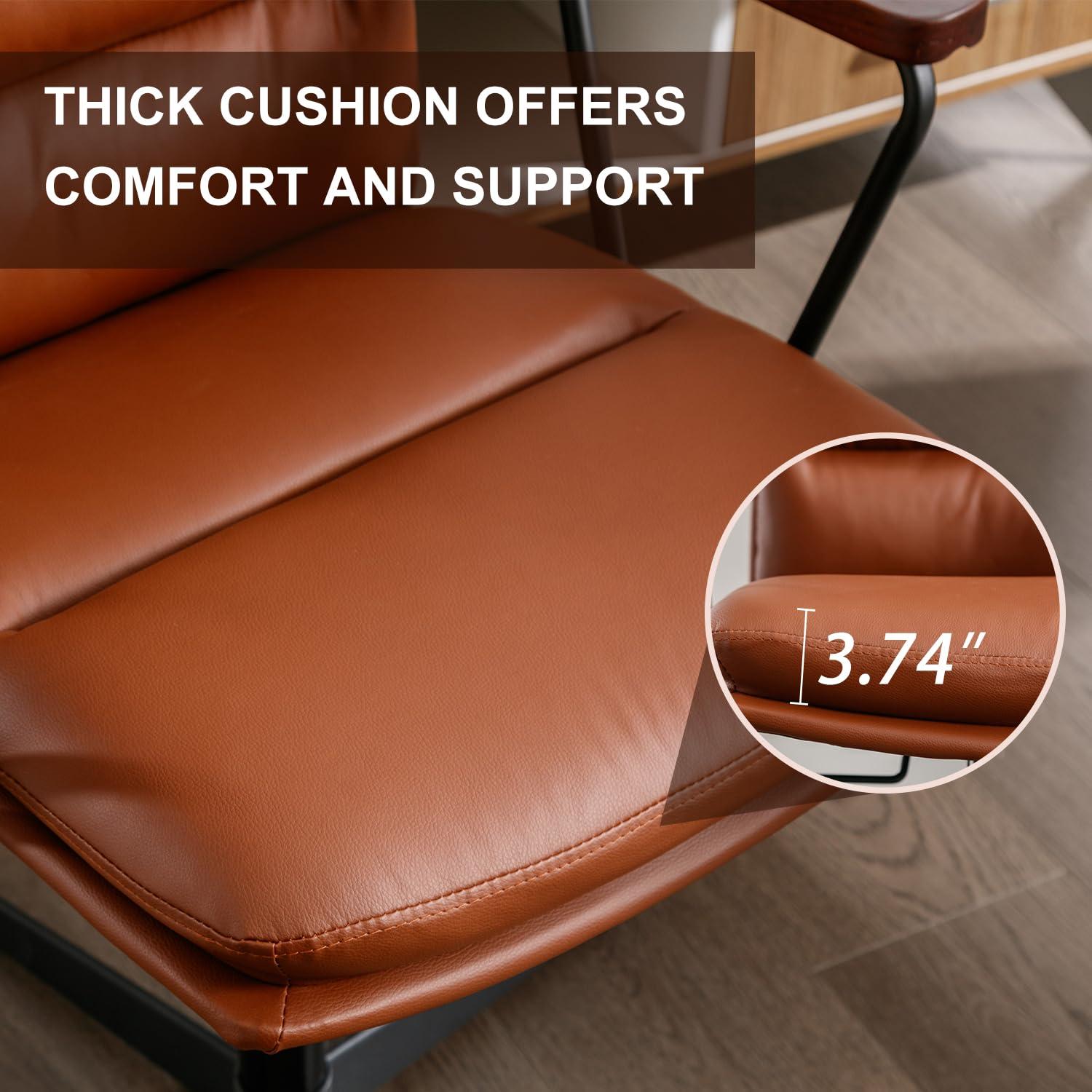 Okeysen Okeysen Office Desk Chair No Wheels, Swivel Chair with Retro Wooden Armrests, Criss Cross Legged Armless Computer Chair for Home Office, Mid Century Modern Adjustable Task Chair with Thick Cushion