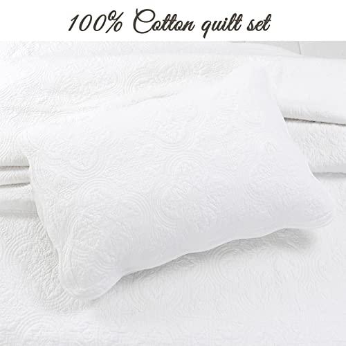 Cozy Line Home Fashions Cozy Line Home Fashions Victorian Medallion Solid White Matelasse Embossed 100% Cotton Bedding Quilt Set,Reversible Bedspread, Coverlet (Blantyre - White, Twin - 2 Piece)