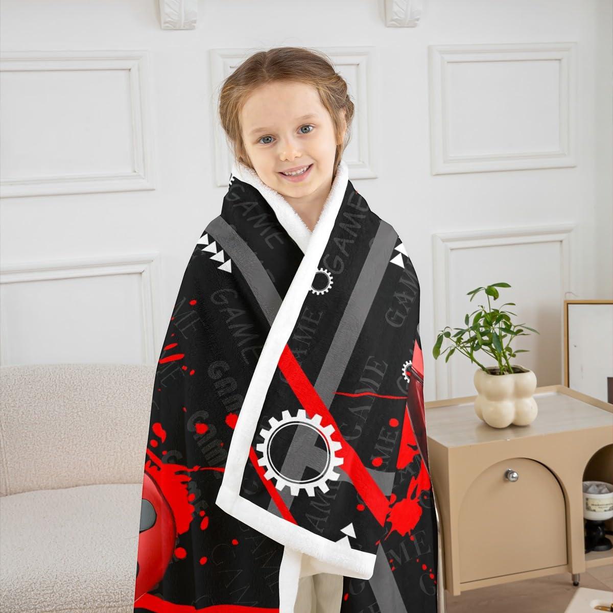 Homewish Homewish Gaming Gamepad Kids Throw Blanket,Video Games Controller Fashion Bed Blanket for Boys Girls Men,Geometric Patchwork Tie-dye Fleece Blanket,Red Black Fuzzy Blanket,Queen Size (90 x 90 Inches)