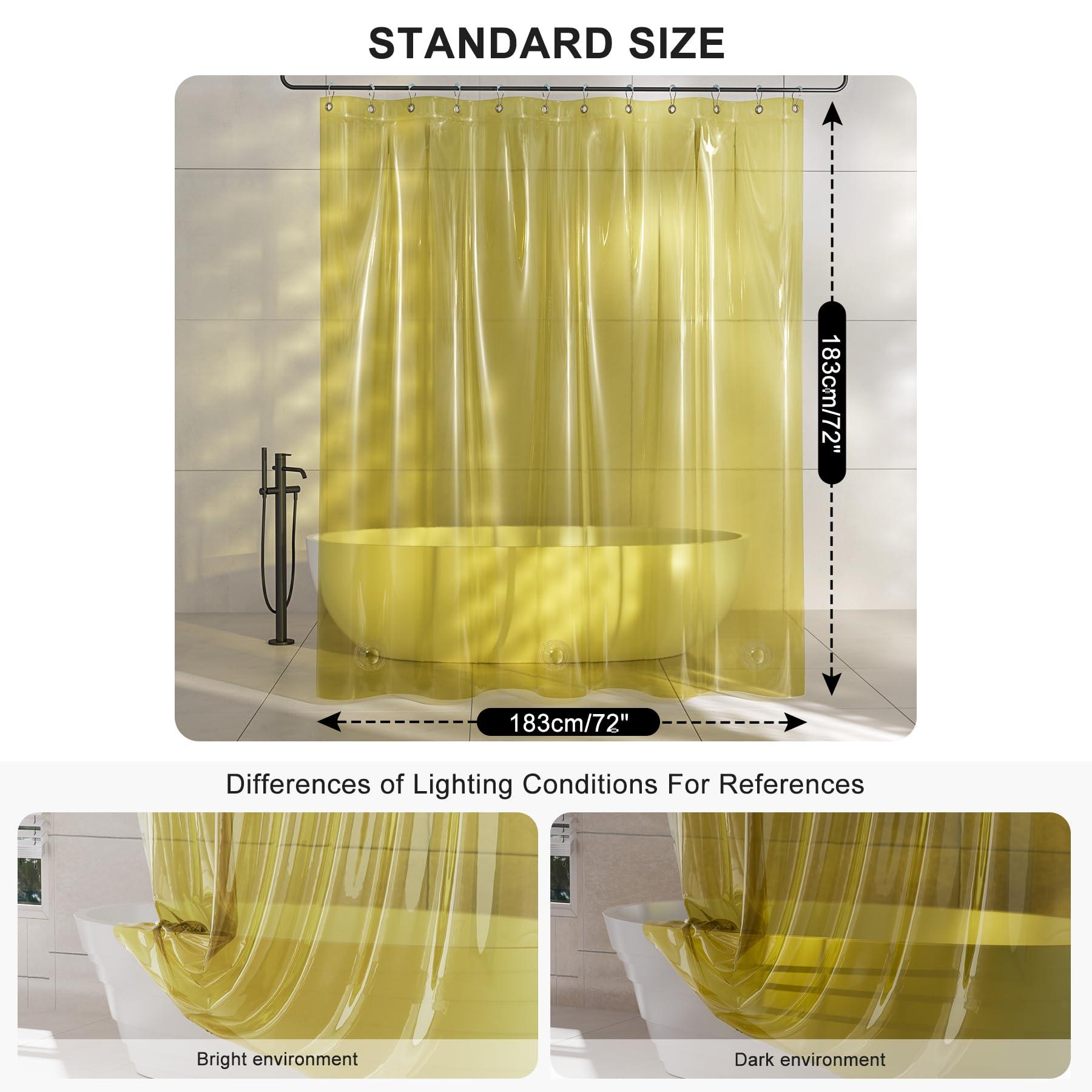 AmazerBath AmazerBath Shower Curtain Liner, 100% EVA Clear Yellow Heavy Duty Shower Curtain and Liner 2-in-1, 72x72 Luxury Plastic Weighted Bathroom Shower Liner, 12 Rustproof Grommets & 3 Heavyweight Stones