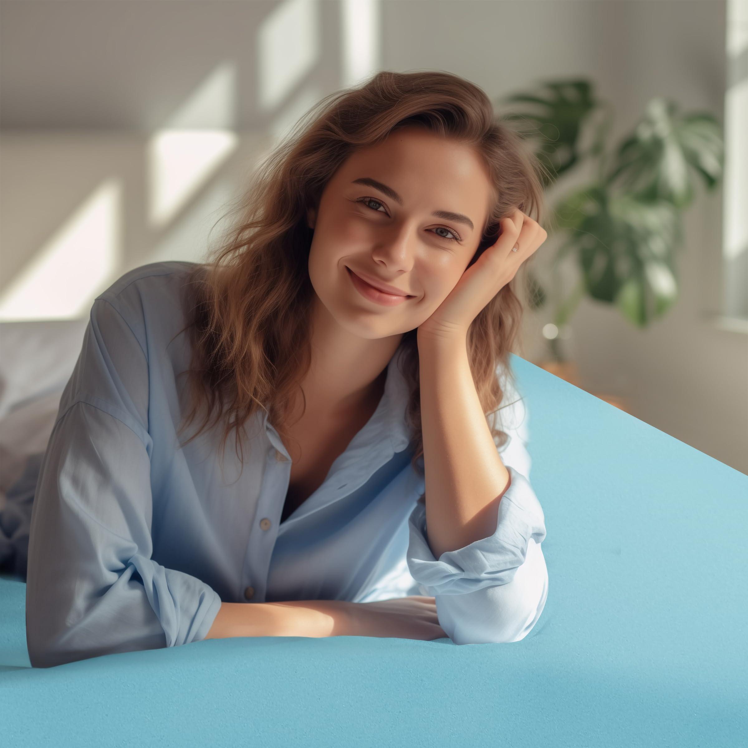 SUBRTEX Subrtex 4 Inch Memory Foam Mattress Topper Mattress Pad Ventilated Gel Infused Bed Foam Topper for Pressure Relieving, CertiPUR-US Certified, Queen, Blue