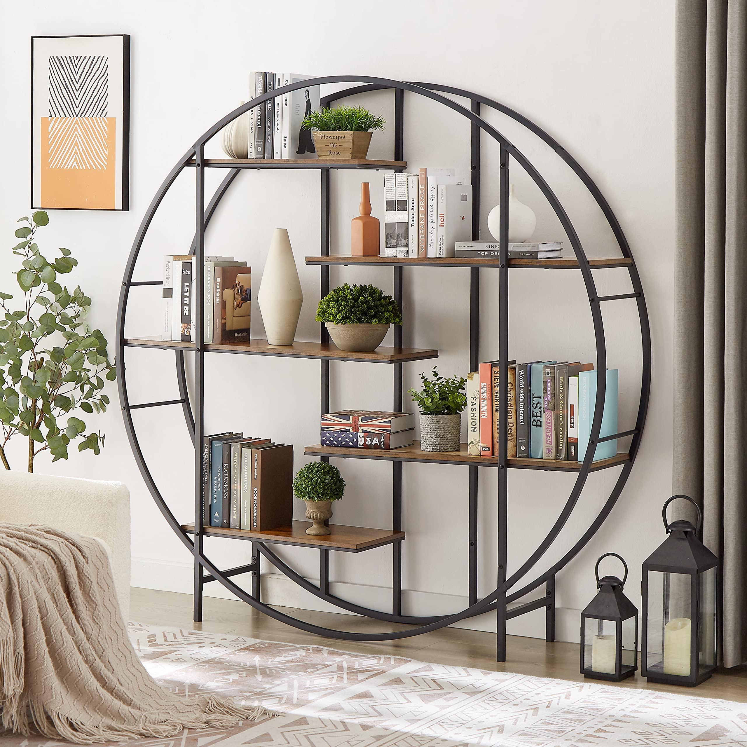 WZONICE98 Storage Shelf, 5-Tie Metal Round Plant Stand bookcase storage rack, Indoor Living Room Terrace Garden Balcony Display Stand 67'' W x 11.8'' D x 67'' H for Indoor, Living Room, Terrace, Garden, Balcony