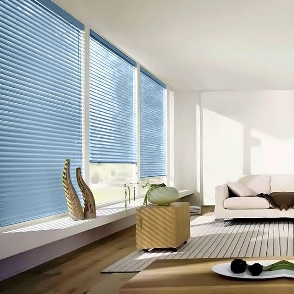 simty Simty Corded 1\" Aluminum Mini Blinds for Windows, Venetian Horizontal Blinds, Privacy Shades for Bedroom, Bathroom,Kitchen,Office, 56\" W x 72\" H, Light Blue
