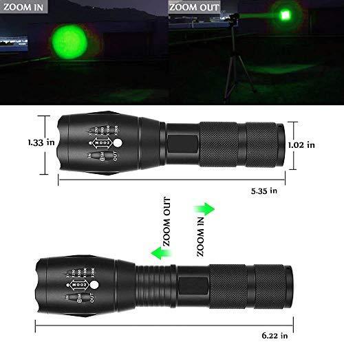 GaiGaiMall GaiGaiMall 2 Pack Tactical Green Light Flashlight Single Modes Zoomable LED Hunting Light for Night Vision