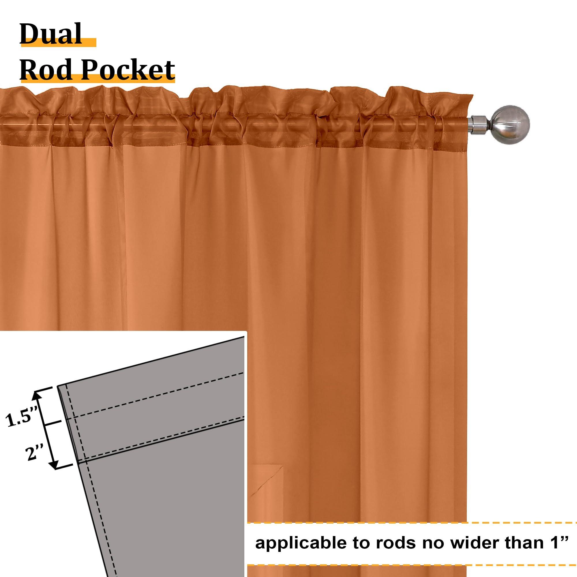 Aiyufeng Aiyufeng Orange Sheer Curtains 90 Inches Long 2 Panels Set, Light Filtering Soft Airy Voile Rod Pocket Orange Sheer Window Drapes for Bedroom Living Room, Each 42Wx90L Inches