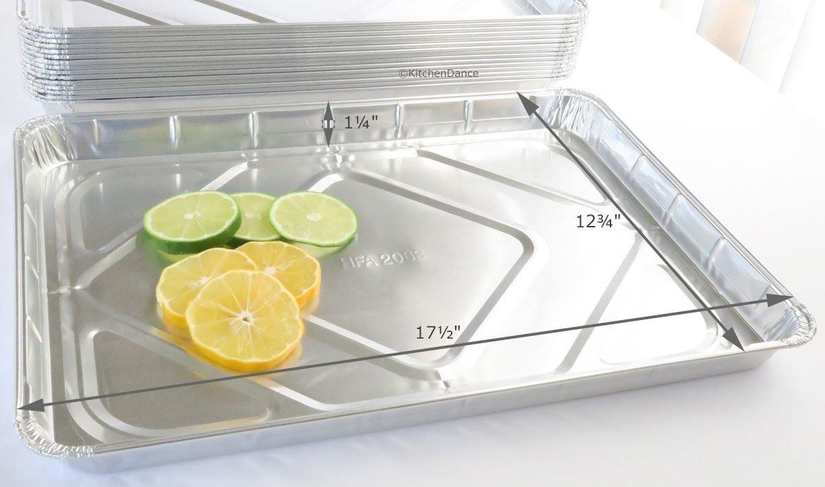 KitchenDance.com KitchenDance Disposable Aluminum Half Size Sheet Cake Pans with Clear Plastic Dome Lid - 17-1/2\" x 12-13/16\" Aluminum Foil Pans -Baking Pan Perfect for Baking, Freezing, Serving Food, 7300P, 100 Count