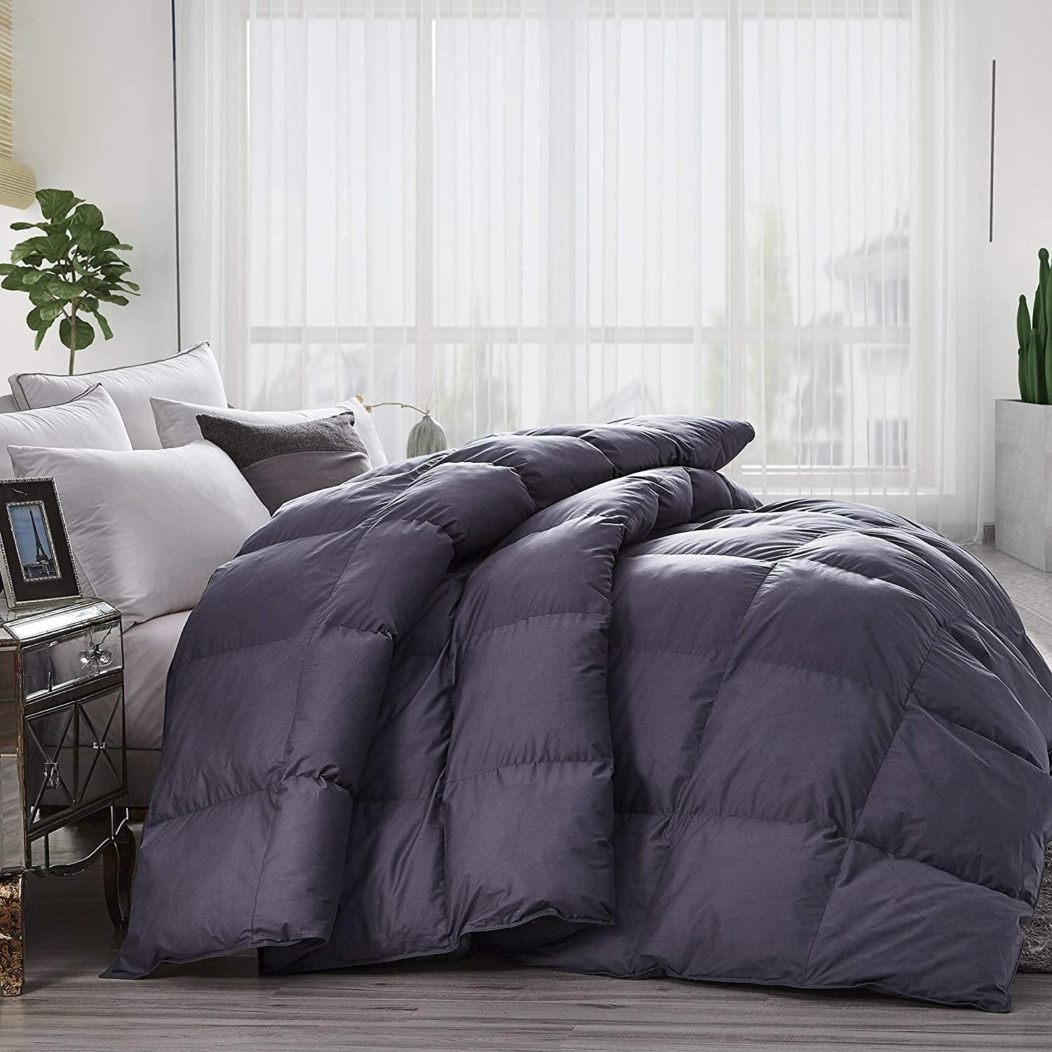 Egyptian Cotton Factory Store Luxurious Oversized California King 108\" x 98\" Siberian Goose Down Comforter, Classic Gray, Premium Baffle Box, 1200 Thread Count 100% Egyptian Cotton Cover, 750+ Fill Power (California King)