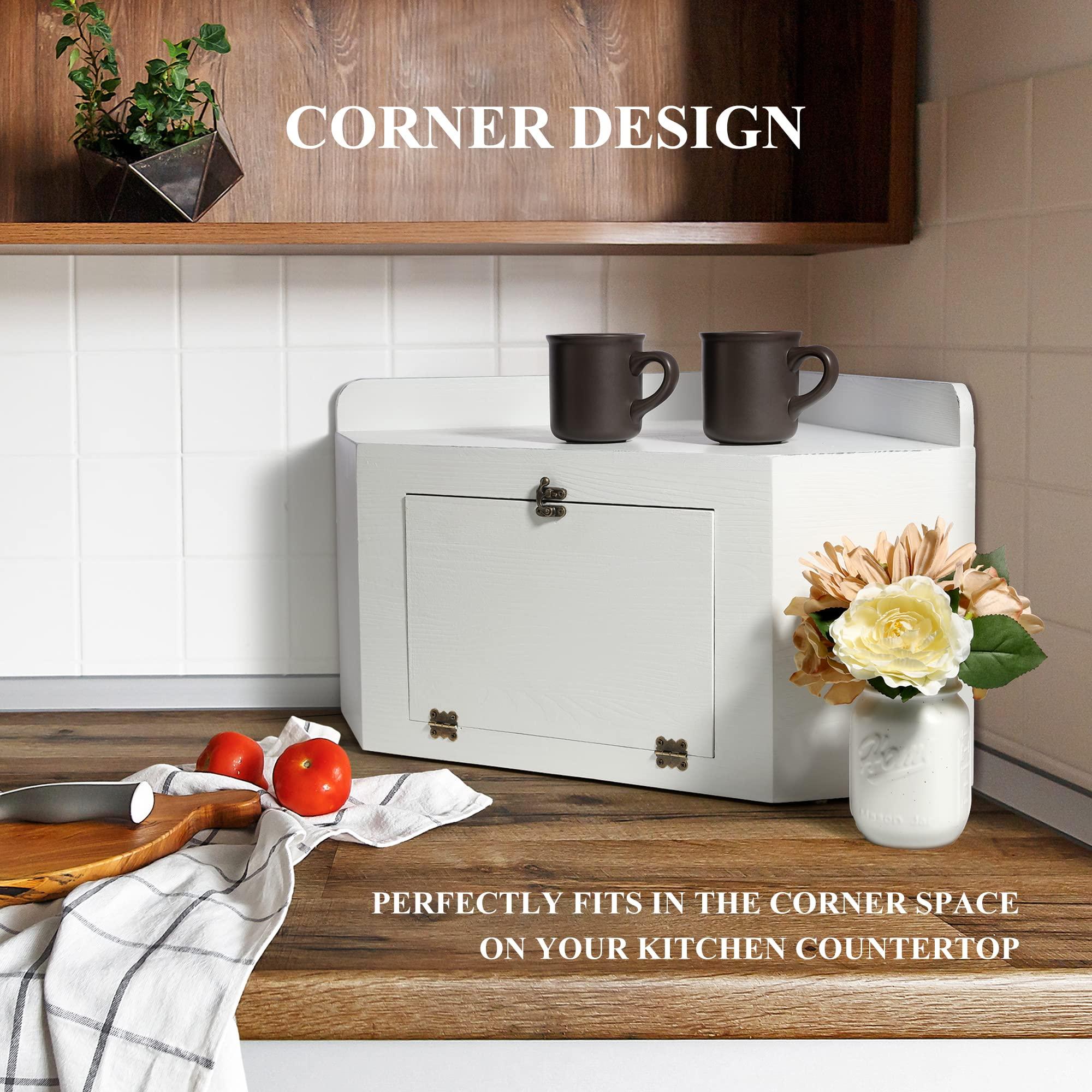 Besuerte Besuerte White Bread Box For Kitchen Countertop, Wood Bread Boxes Bread Containers Storage Keeper, Vintage Bread Box