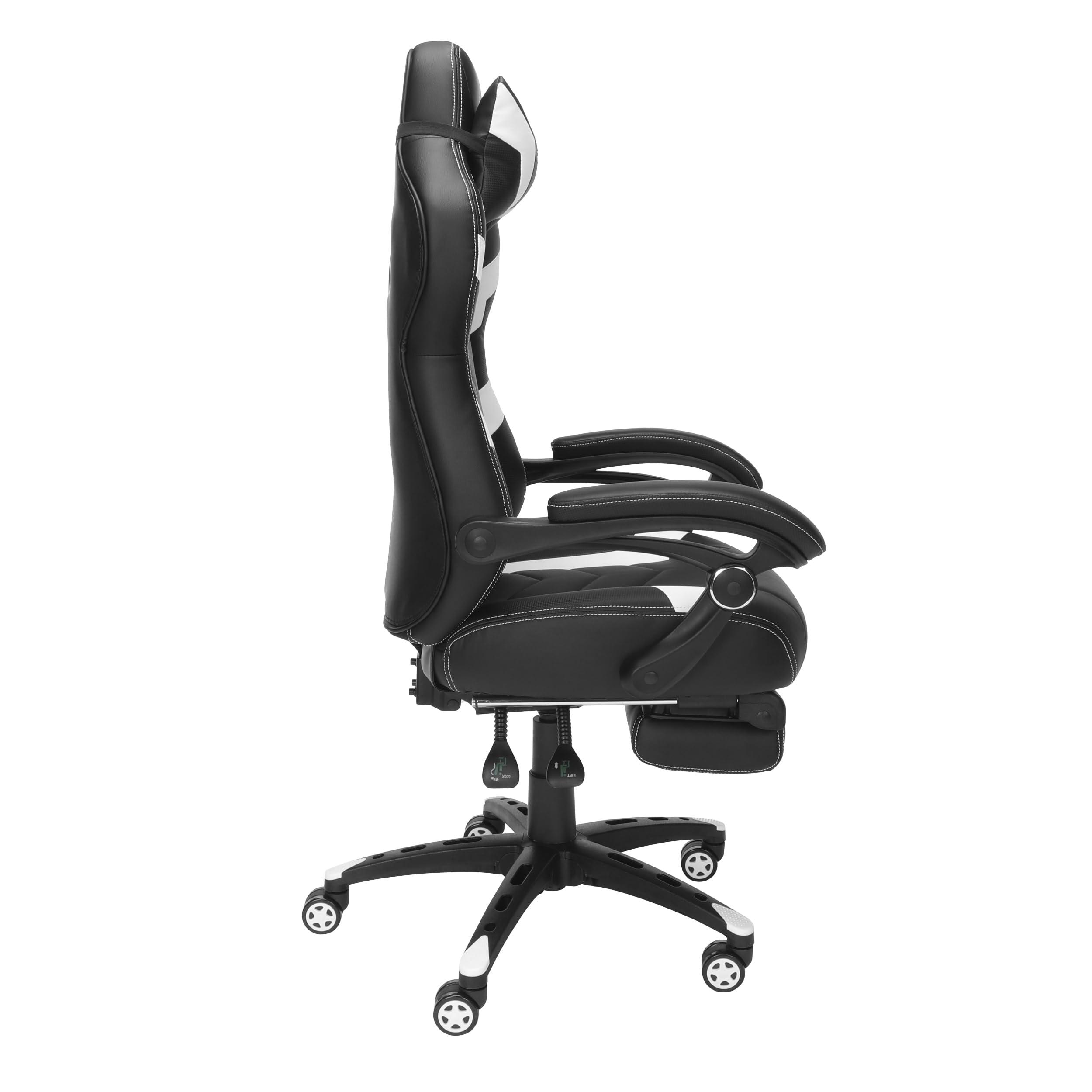RESPAWN RESPAWN 110 Ergonomic Gaming Chair with Footrest Recliner - Racing Style High Back PC Computer Desk Office Chair - 360 Swivel, Adjustable Lumbar Support, Headrest Pillow, Padded Armrests - 2021 White