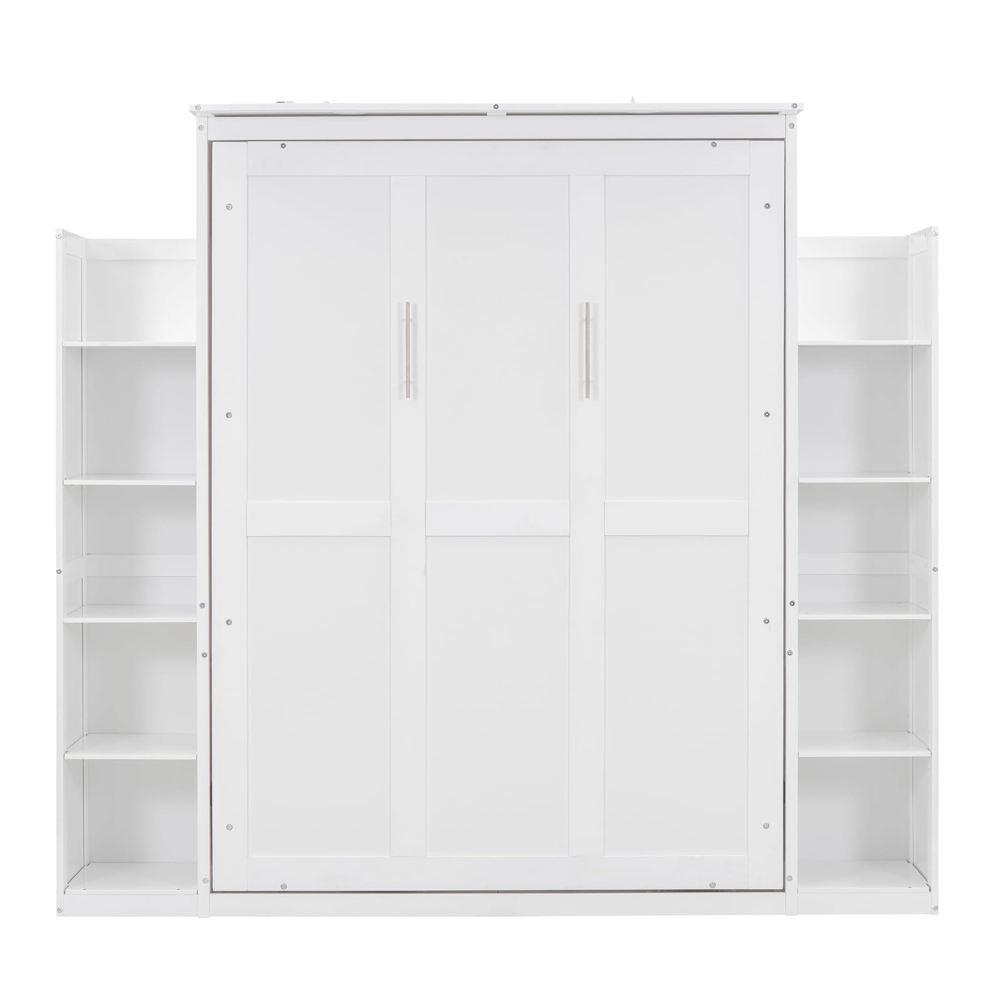 Generic Full Size Murphy Bed Wall Bed with Shelves and LED Lights,White