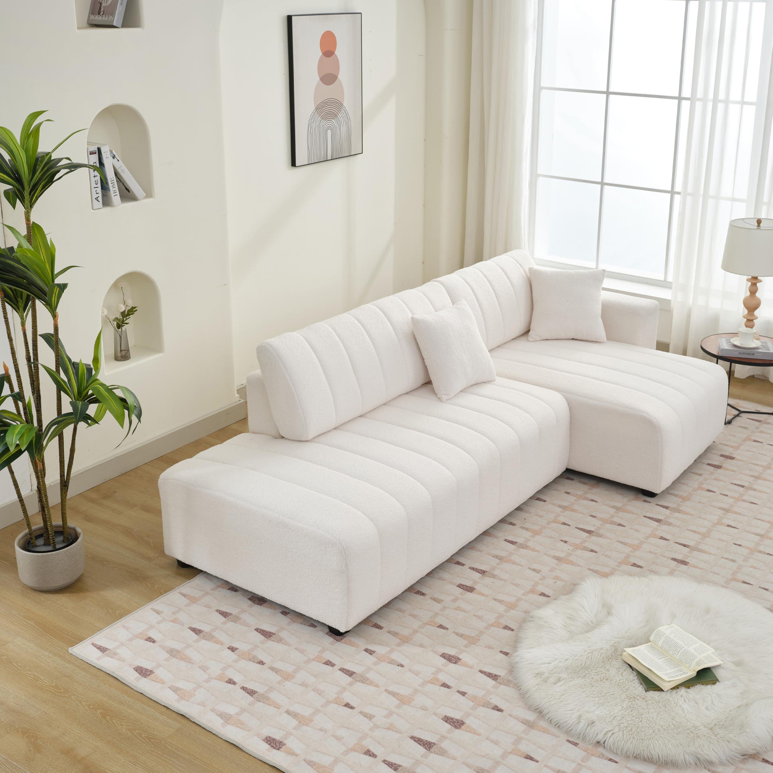 FANYE Oversized 2-Piece Right Facing Sectional Sofa Couch for Living Room, 104-Inch L-Shaped Wool Upholstered Channel Tufted Convertible Sofa&Couch with Left Chaise Daybed and Pillows