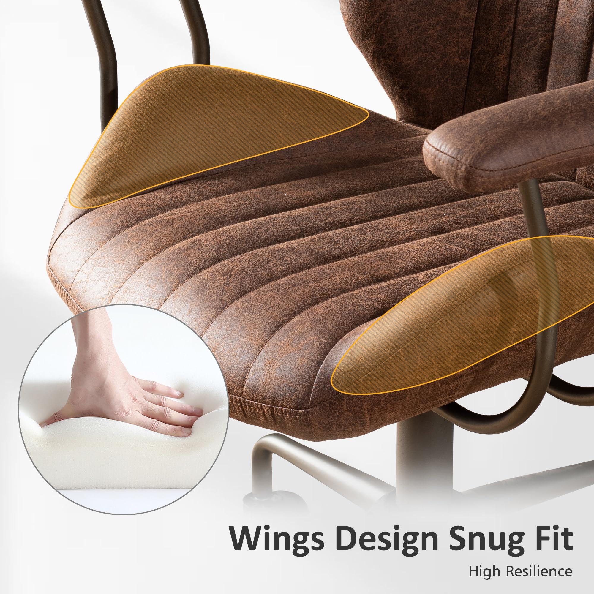 ovios ovios Home Office Chair with Rolling Swivel Wheels, Mid Back Faux Suede Leather Chair with Armrests, Mid-Century Modern Desk Computer Chair for Executive Office, Dark Brown