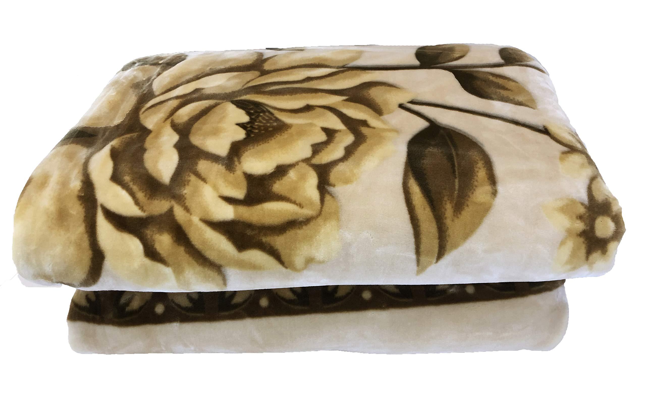 SOLARON SOLARON Original Heavy Mink Plush Korean Durable Blanket (Brown Flowers, Queen)