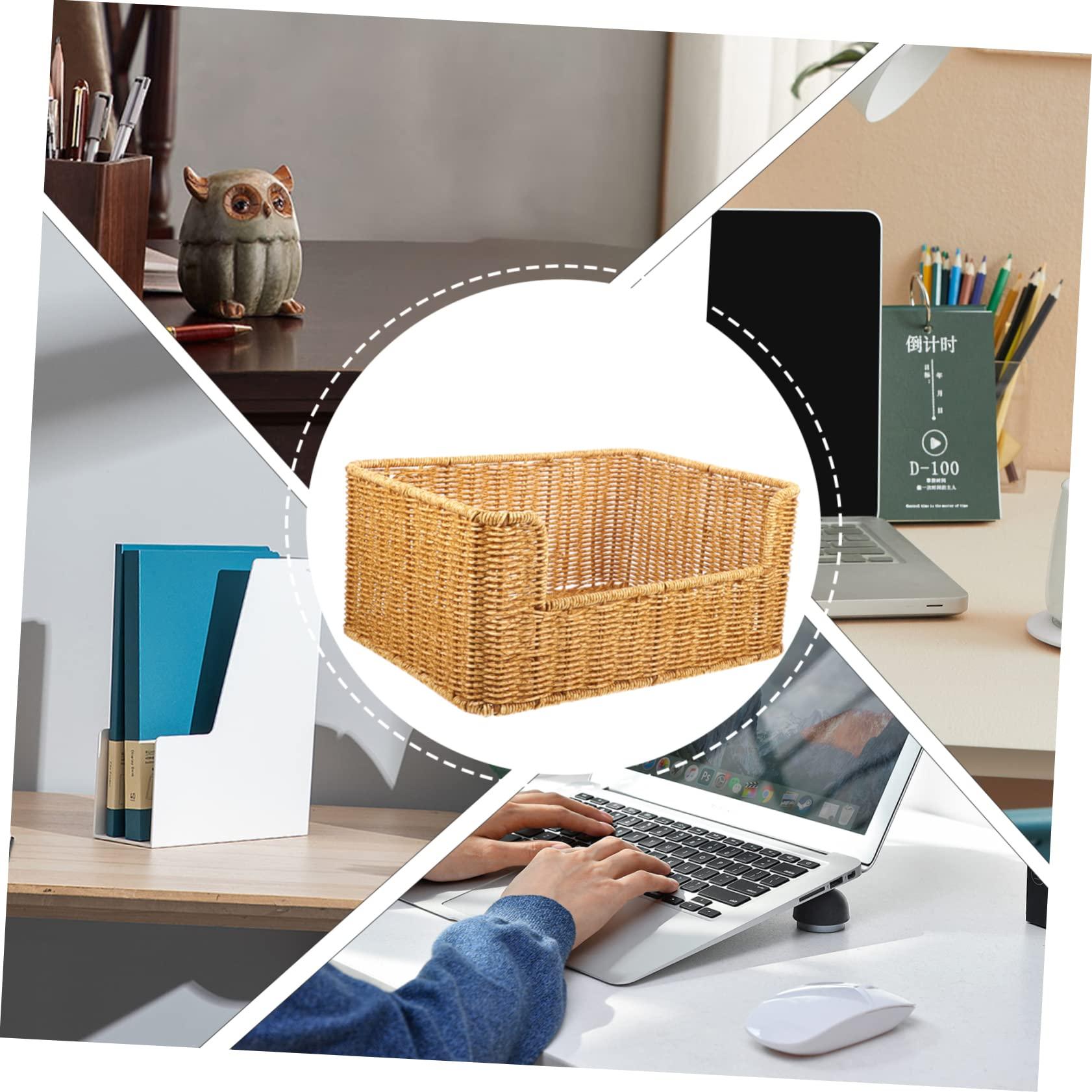 ABOOFAN ABOOFAN Natural Woven Baskets Weaved Basket Wicker Storage Desk Sundry Organizer Storage Basket Woven Book Basket Chic Sundry Basket Sundries Holder Wicker Shelf Basket Imitation Rattan
