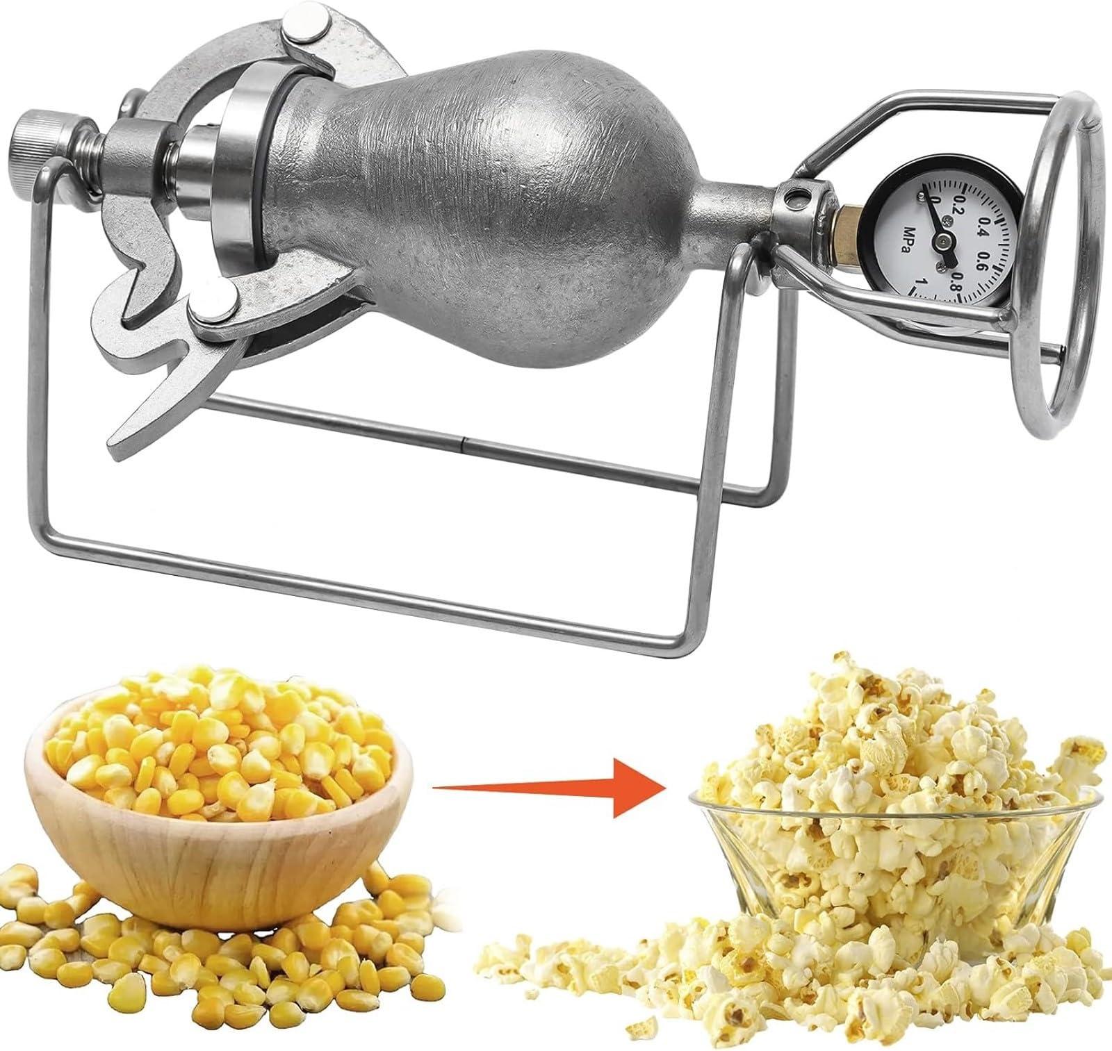 ATLION ATLION Traditional Style Hand Popcorn Machine Popcorn, Stainless steel Popcorn Popper Maker with Mini-model Handle and Stand, Capacity: 80-140 Ordinary Corn Kernels(100ML), Size