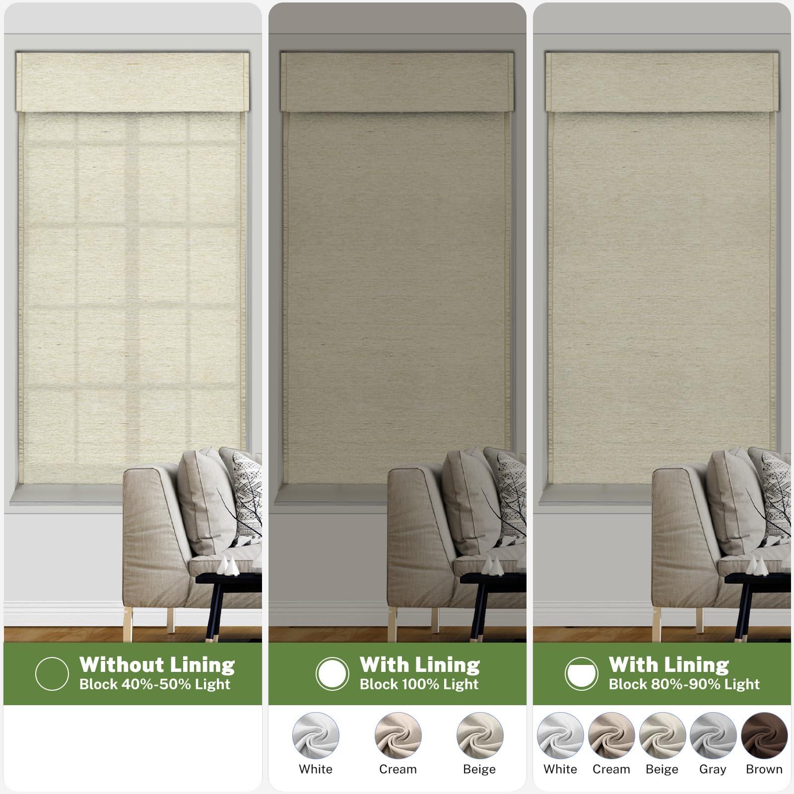 MiLin MiLin No Tools No Drill Cordless Roman Shades Privacy Linen Blackout Roman Window Natural Linen Fabric Blinds for Windows Treatment Bedroom Kitchen Living Room (Buff, 42 1/2" W x 72" H)