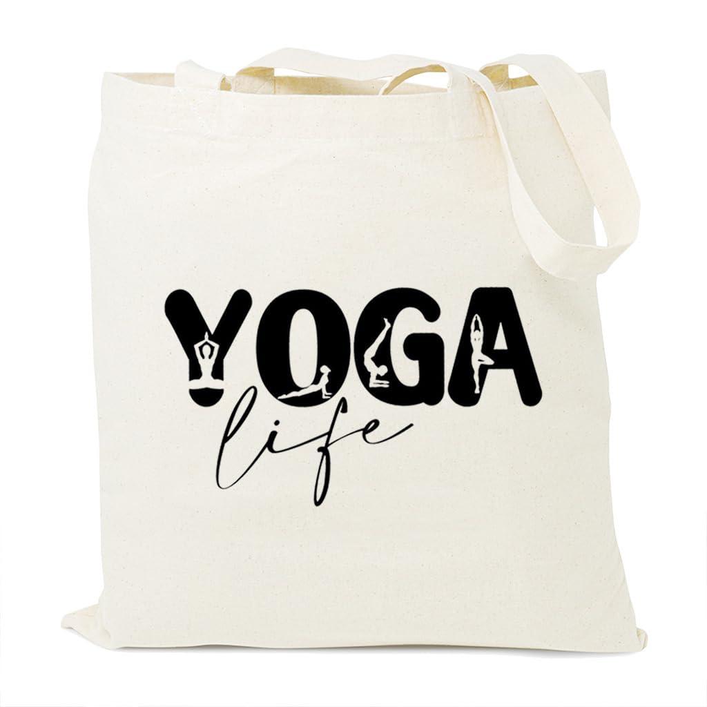 HONTOUTE HONTOUTE Yoga Life Bag Yoga Tops Funny Letter Print Soft Handbag Ecoright Aesthetic Canvas Tote Bag Shoulder Hobo White L
