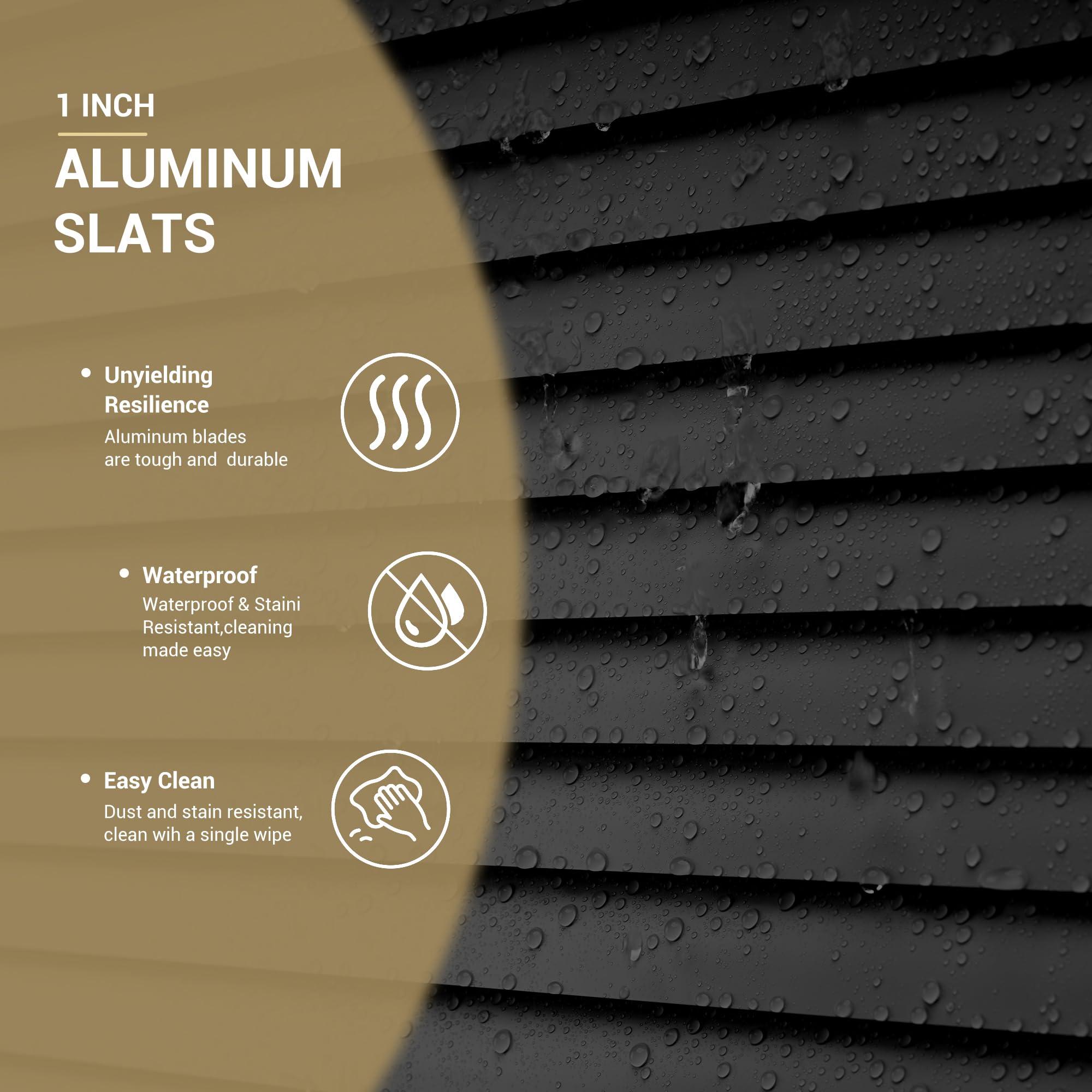 HOTSOON HOTSOON Aluminum Mini Blinds, 1" Slat Cordless Window Shades, Custom Horizontal Window Blinds Cut to Size Room Darkening Venetian Blinds for Windows Home Office Living Room,Black,37" W x 56" H