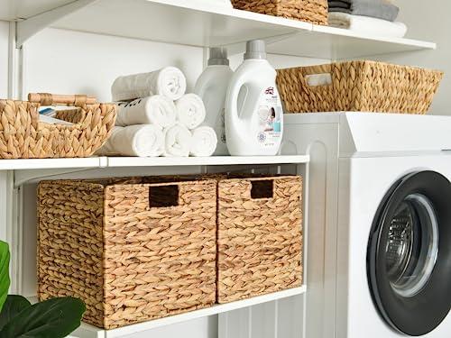 StorageWorks StorageWorks Wicker Baskets for Storage with Liners, Water Hyacinth Storage Baskets for Organizing, Handwoven Wicker Storage Cubes, Large, 2 Pack