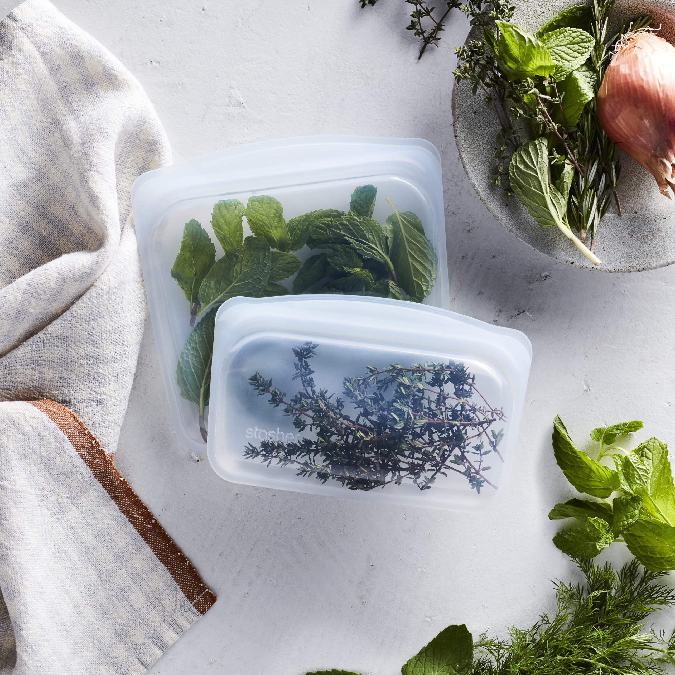 Stasher Stasher Premium Silicone Reusable Food Storage Bags, 2-Pack, Clear , Multi-Use Food Storage Bags, Lunch Bag, Travel Containers , BPA Free, Leak-free, Dishwasher-Safe, Eco-friendly