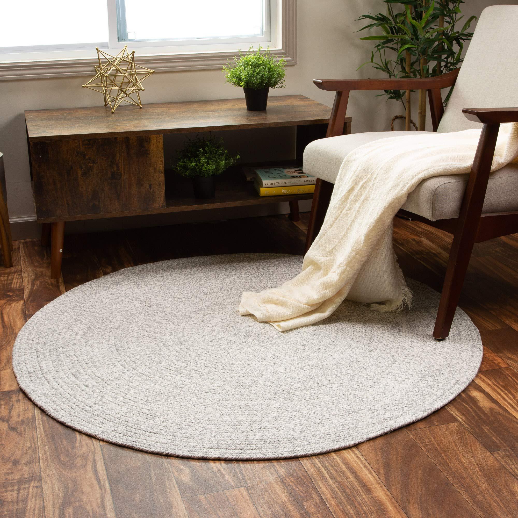 Super Area Rugs Super Area Rugs Farmhouse Braided Rug Cotton Kitchen Reversible Carpet, Gray & White, 6' Round