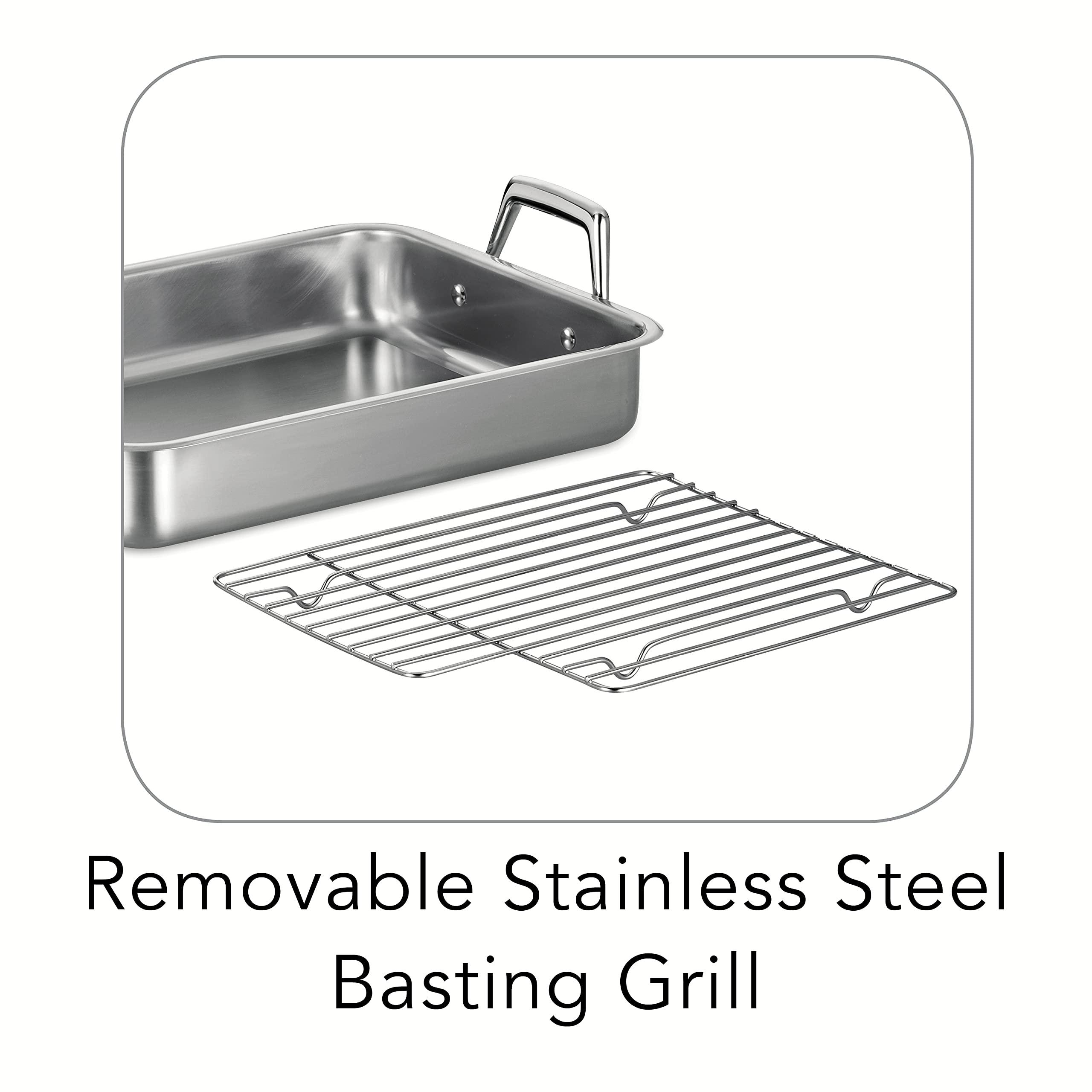 Tramontina Tramontina 13.5-Inch Stainless Steel Roasting Pan with Rack, Turkey Roaster for Oven, Dishwasher Safe, Made in Brazil