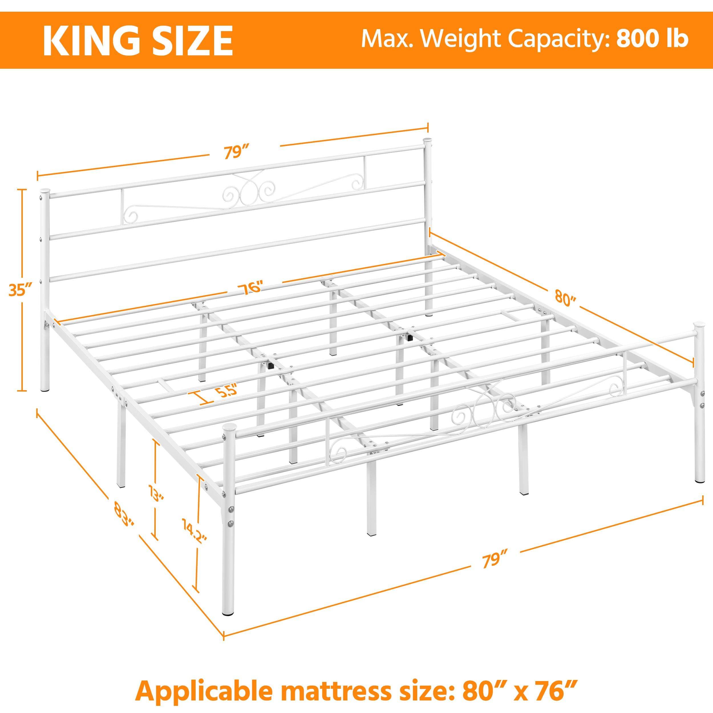 Yaheetech Yaheetech King Bed Frames Metal Platform Bed with Headboard and Footboard No Box Spring Needed Easy Assembly,Ground Clearance: 12.6''/White/King Bed