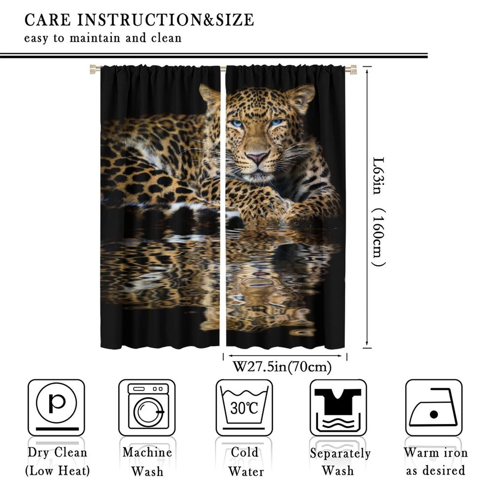 JTMTYWW African Wild Animal Curtains Safari Cheetah Print Decor Living Room Bedroom Dining Room Blackout Window Drapes Polyester Fabric with Rod Pocket Black Brown 55x63in
