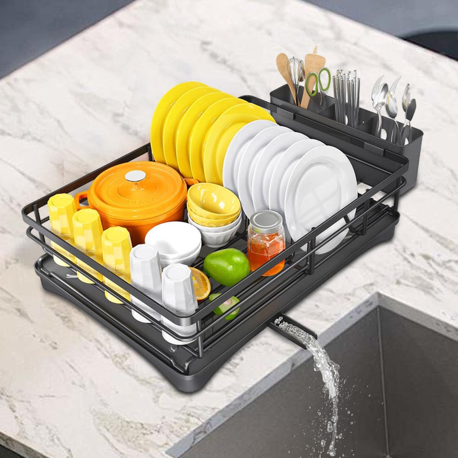 GLANSI Plate Drying Rack - Kitchen Dish Rack | Space Saving Dish Drainer For Kitchen | Stainless Steel Rustproof Dish Rack | Countertop Sink For Dinner Plates And Chopsticks | Kitchen Organizer For Dishes, S