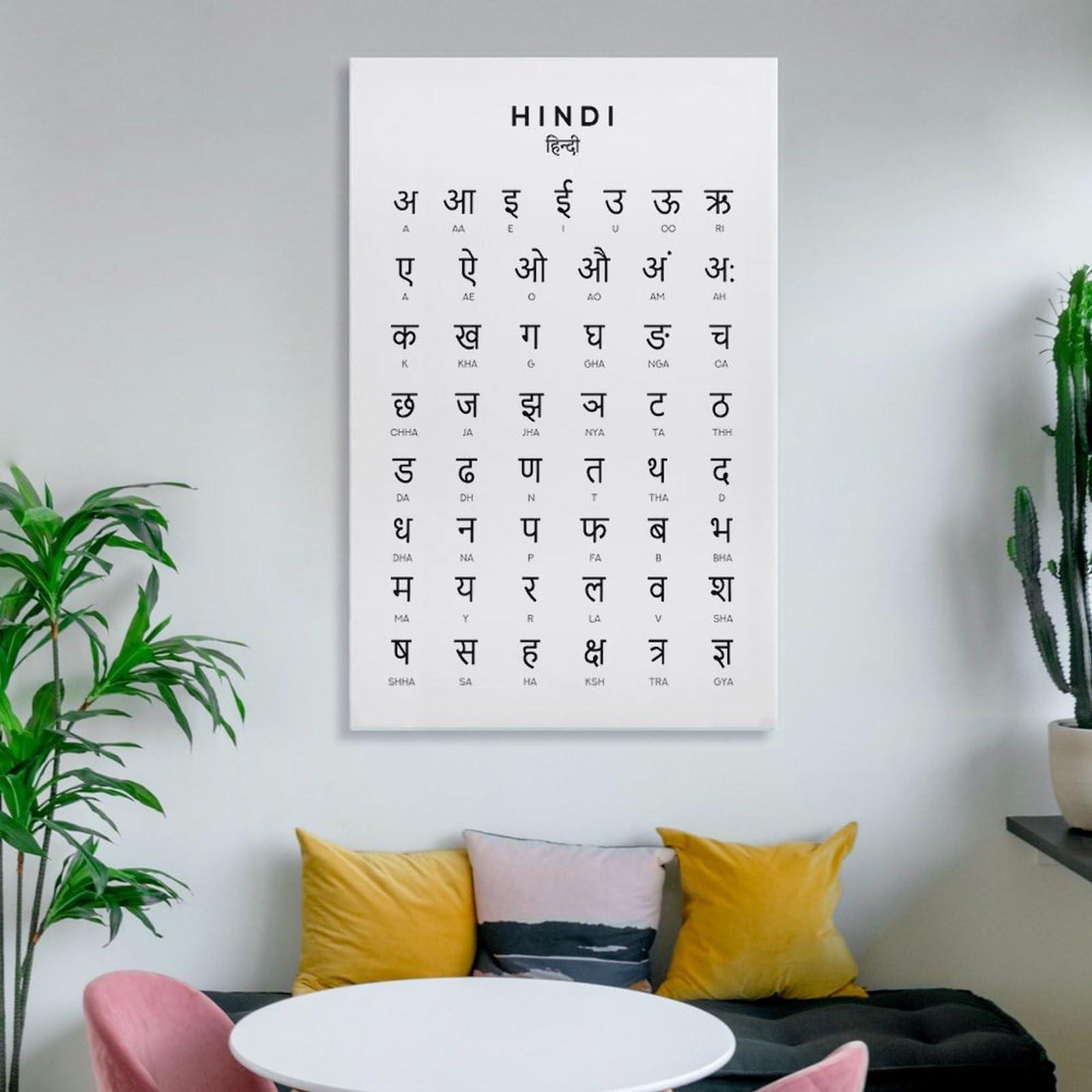 MOJDI Hindi Alphabet Poster, Hindi Varnamara Black And White Wall Home & School Education Poster, Room Aes Canvas Painting Wall Art Poster for Bedroom Living Room Decor 20x30inch(50x75cm) Unframe-style