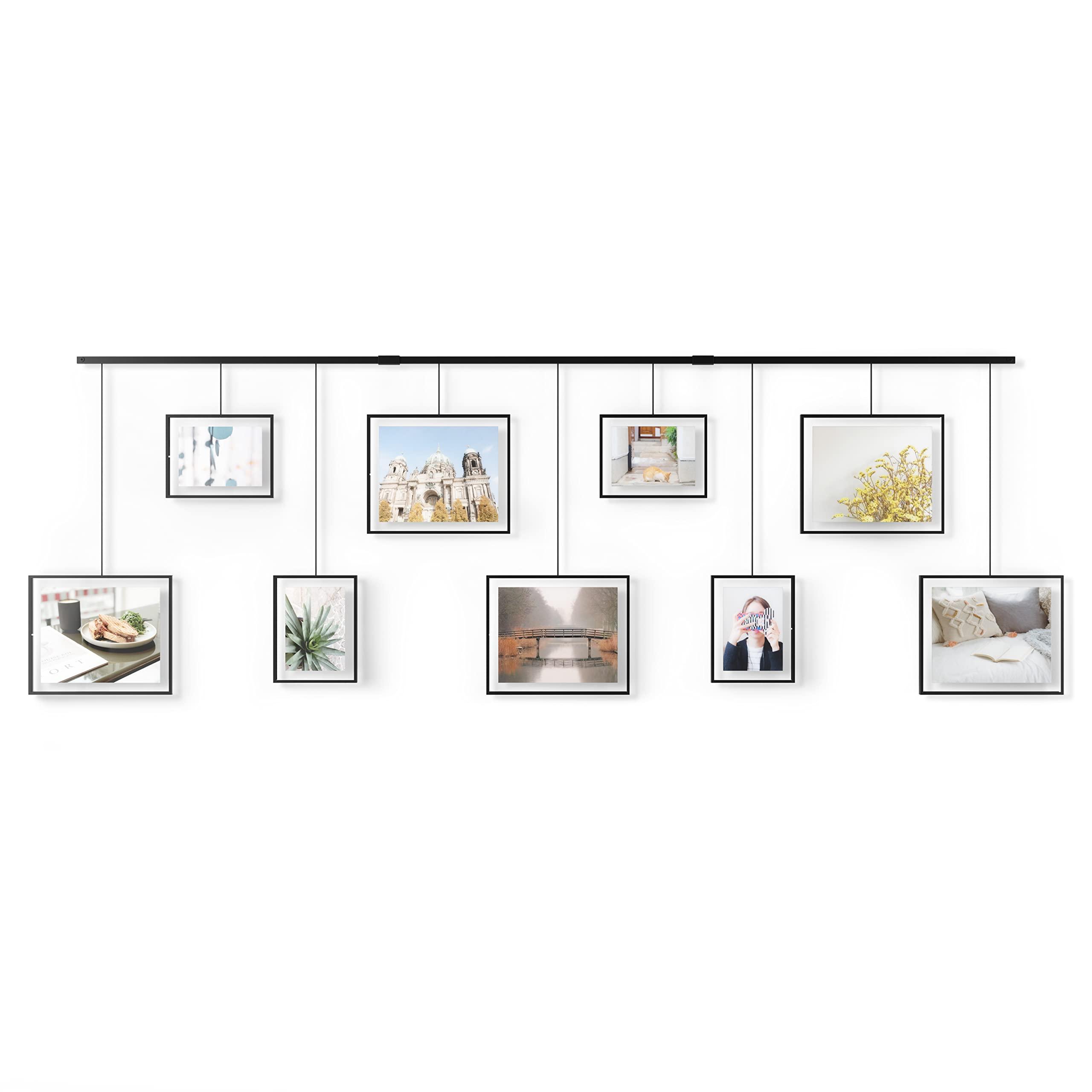 Umbra Umbra Exhibit Picture Frame Gallery Set, Adjustable Wall Collage Displays Nine Photos (Four 5x7\" and Five 8x10\"), Set of 9, Black