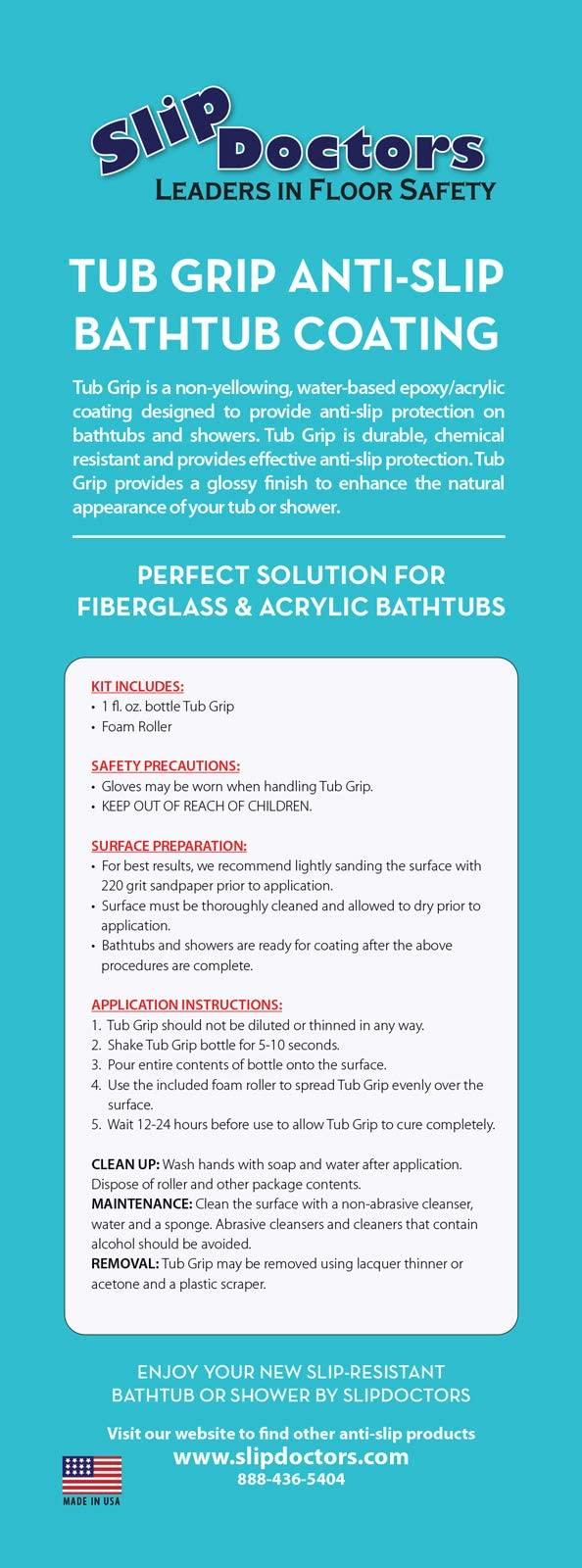 Slip Doctors Anti-Slip Bath & Shower Floor Solutions (2 Bottles) Tub Grip Barefoot Friendly Non-Slip Coating Fixes Slippery Fiberglass & Acrylic Showers & Tubs