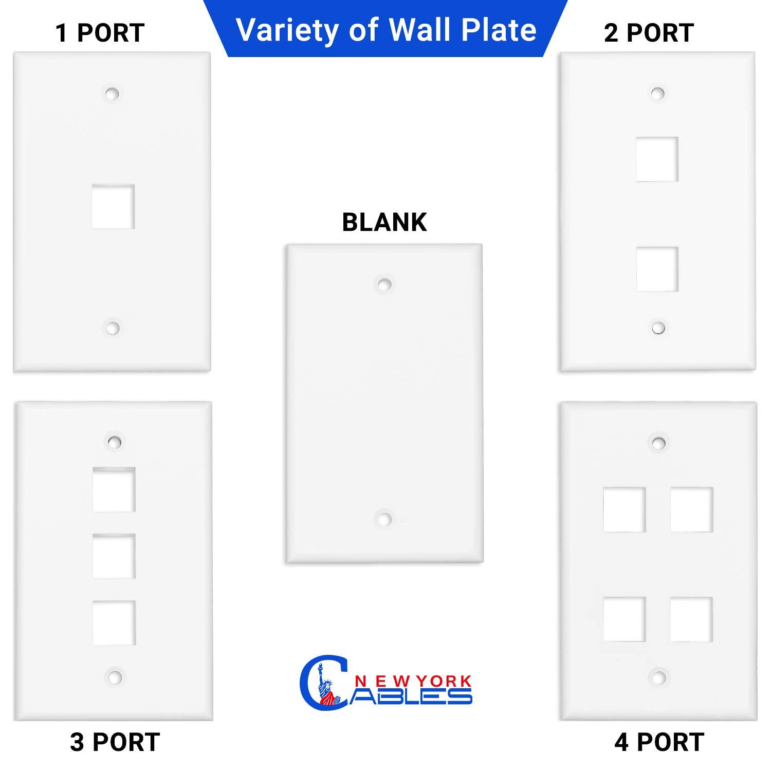 NewYork Cables Ethernet Wall Plate - 4 Port 10 Pack UL Listed Keystone Jack Wall Plate, Low Profile Ethernet Wall Outlet for HDMI & RJ45 4 Port Keystone Wall Plate, Easy Install for Network & AV Connection-White