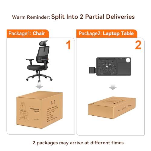 Newtral Newtral Ergonomic Office Chair with Adaptive Lumbar Support- High Back Desk Chair with Adjustable Headrest, 3D Armrest, Adjustable Seat Depth & Height, Home Office (with Laptop Table Tray, Black)