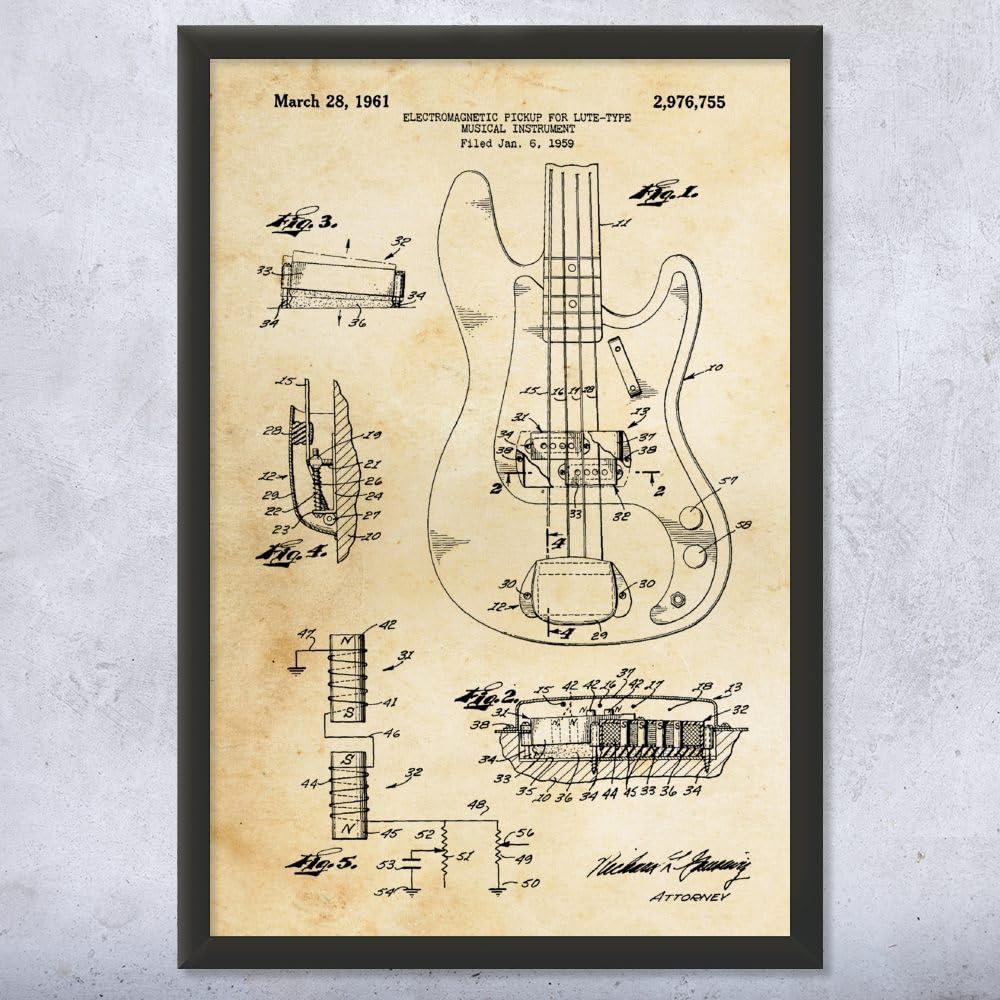 Patent Earth Bass Guitar Patent Framed Print (8x10) Guitar Wall Art, Man Cave Decor, Bass Player Gifts, Music Decor, Teacher Gifts, Classroom Decor