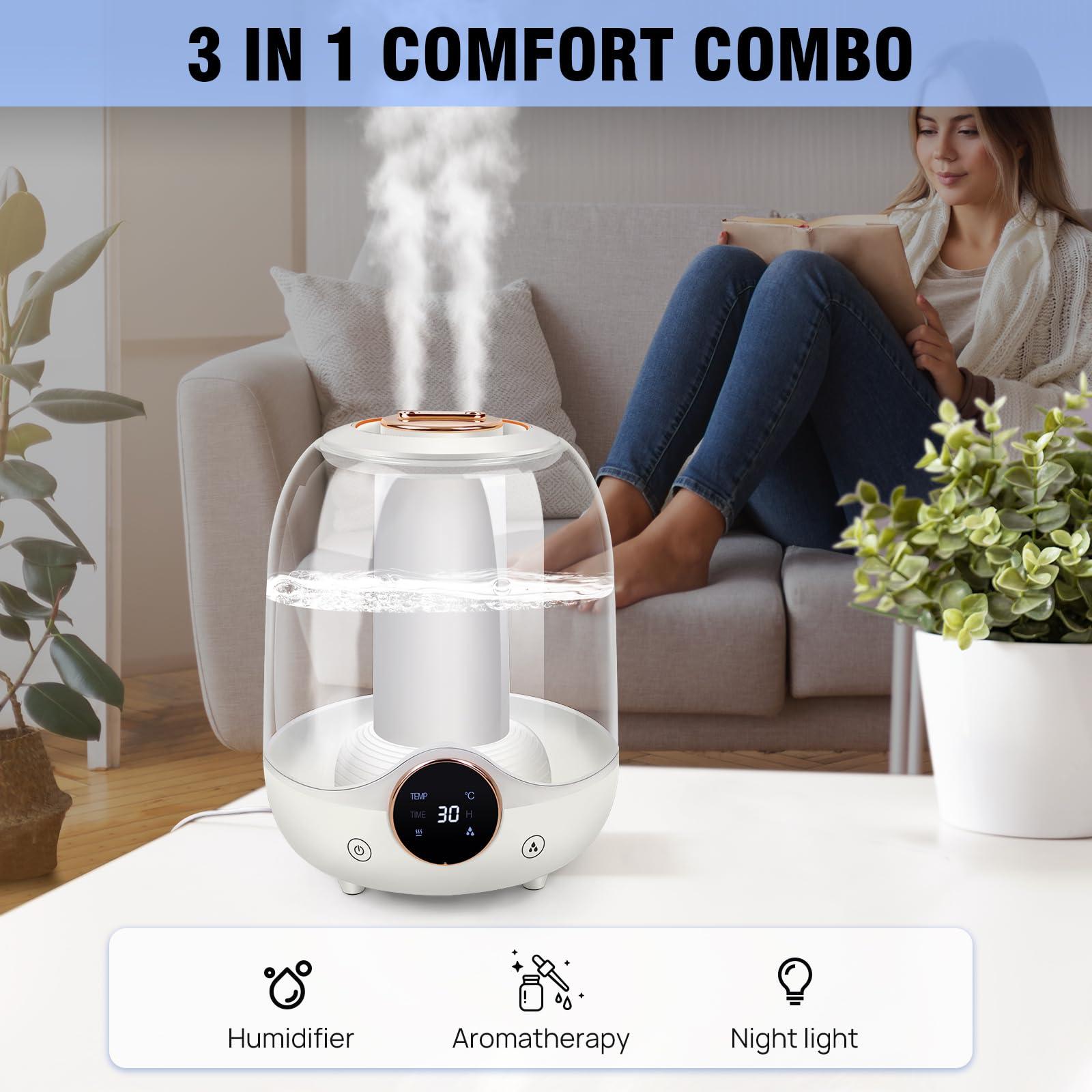 Jupitor 3L Bedroom Large Cool Mist Humidifier Top Fill Humidifier for Bedroom Home Office Humidifiers Cool Mist Quiet Humidifiers for Baby Humidifier for Bedroom 3 Speed Fogging