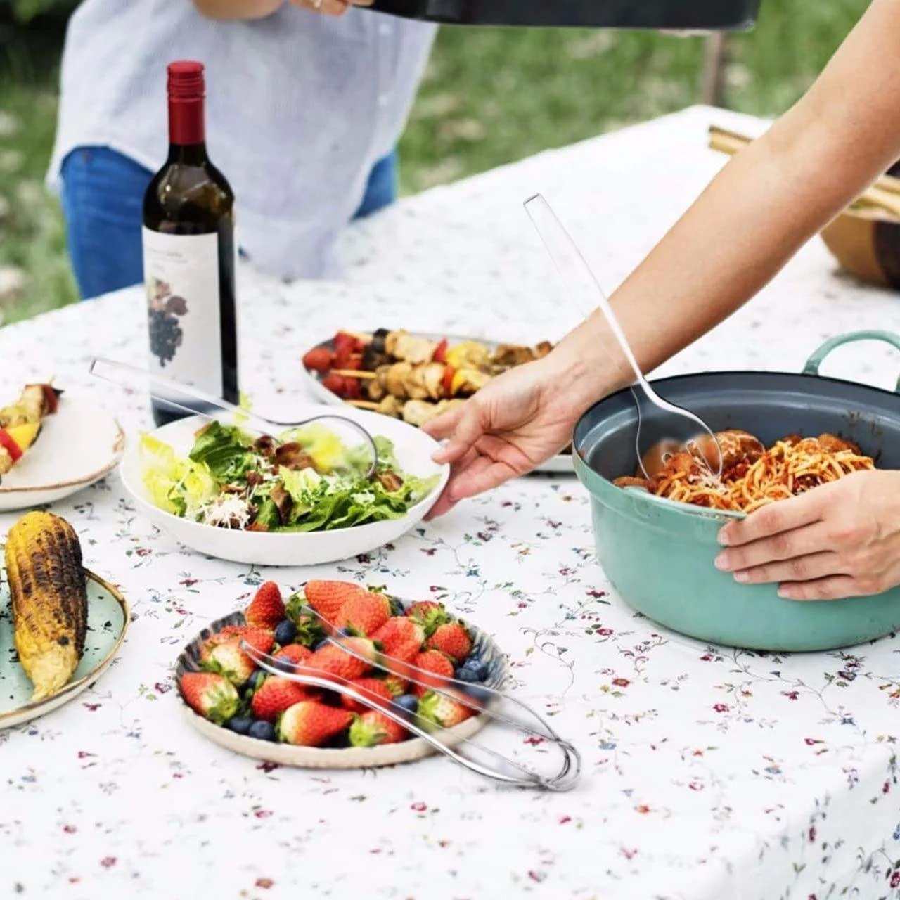 VeZee VeZee\'s Plastic Serving Utensils, Clear Heavy Duty Disposable utensil | Set 10\" Spoons 10\" Forks 6\" Tongs | 6 Each in One Set| 72 Count