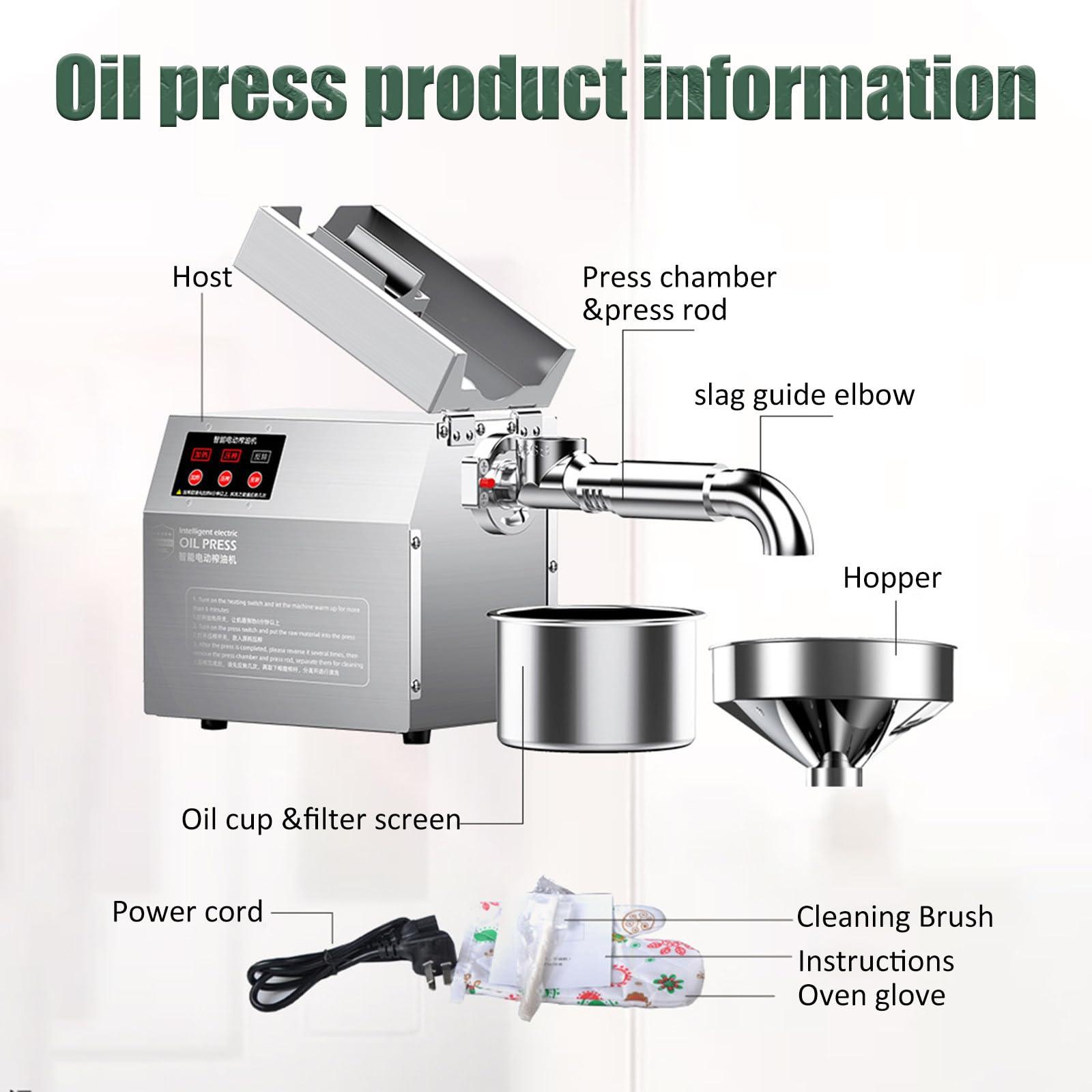 Fablestoryem Electric Oil Press Machine,Cold Hot Press All Stainless Steel Oil Extractor,820W Food Grade Automatic Oil Extractor for Commercial Home,Peanut Sesame Canola Coconut Sunflower Seeds,110V