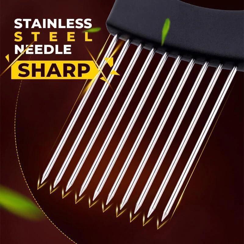 Koujut Onion Slice Holder, 2024 New Stainless Steel Onion Holder for Slicing, Chopper Slicing Assistant Tool, Cutter for Slicing of Meat, Onion, Potato, Tomato Kitchen Gadgets (Red, 1 Pack)