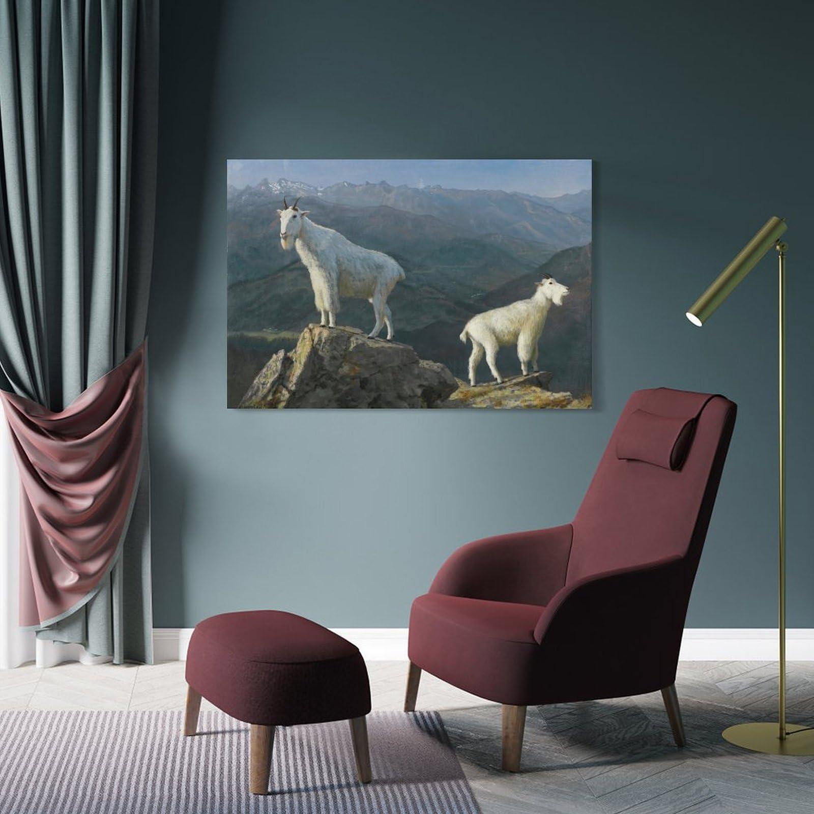 Generic Mountain Goats Poster Print by Albert Bierstadt Posters Wall Art Painting Canvas Gift Picture Frame Prints Bedroom Decor Poster Artworks 16x24inch(40x60cm)