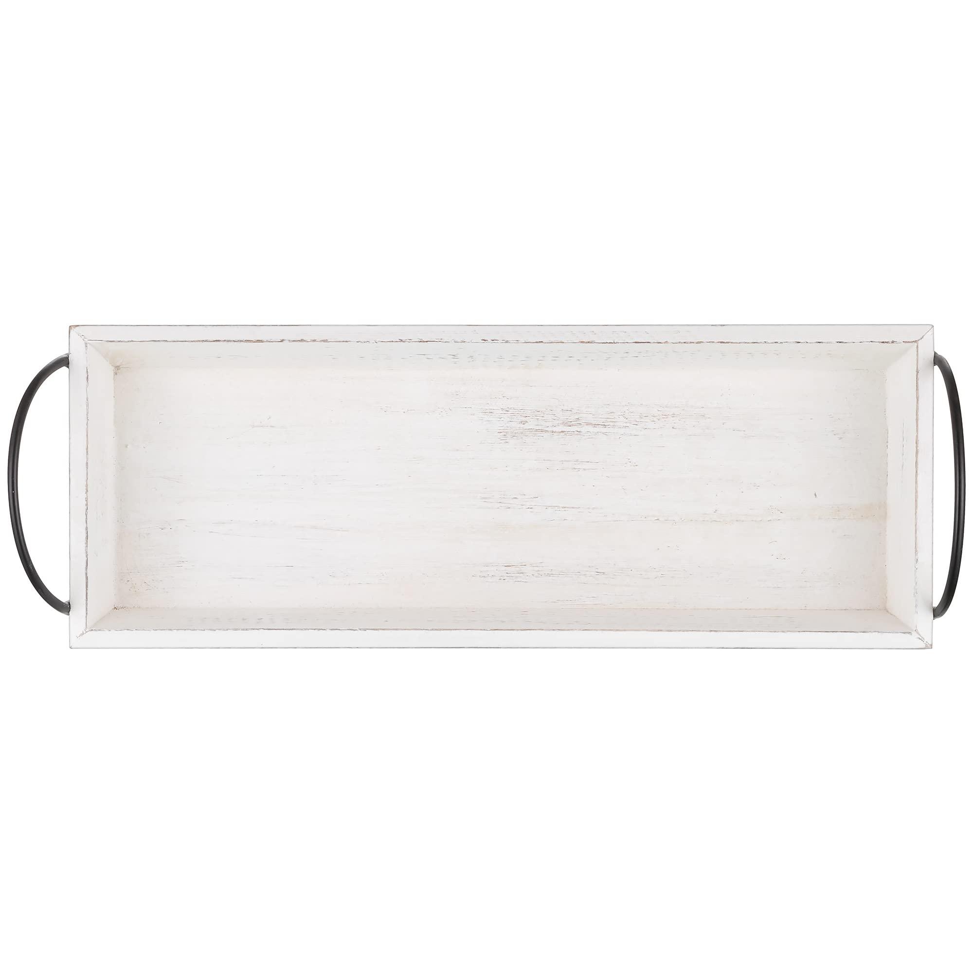 Hanobe Long Narrow Wood Candle Tray: Hanobe Rustic Wooden Candle Holders Rectangular Table Centerpieces for Dining Room Farmhouse Pillar Stand with Handle Rectangle Table Decor, Whitewashed