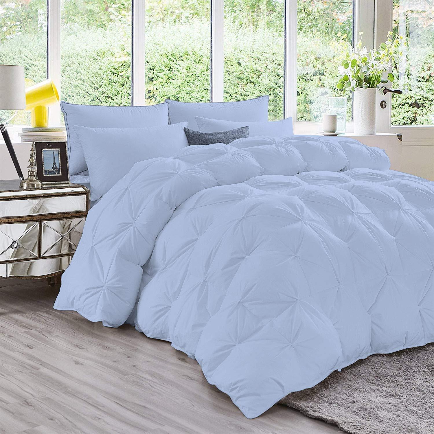 QualityBeddingHub QualityBeddingHub All Season California King 500 GSM Sky Blue Pinch Pleated Comforter Set 5 Piece (Comforter + 4 Pillowcases) 1000 Thread Count Pinch Pleated California King Comforter Set