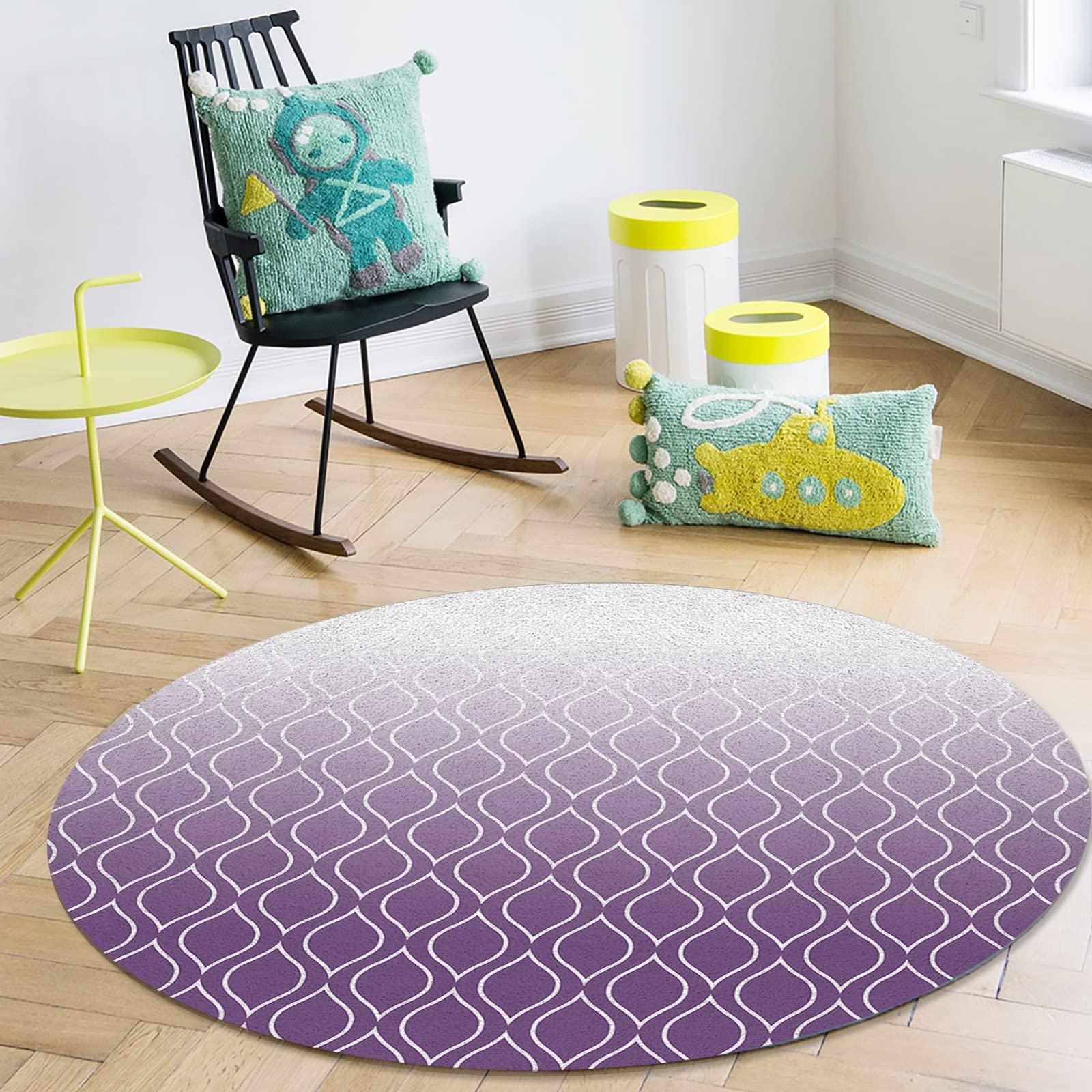 Homechoid Geometric Ombre Round Area Rugs Collection 6ft, Contemporary Plaid Purple Non Slip Indoor Circular Throw Runner Rug Floor Mat Carpet for Living Room Dining Table Bedroom Nursery Decor