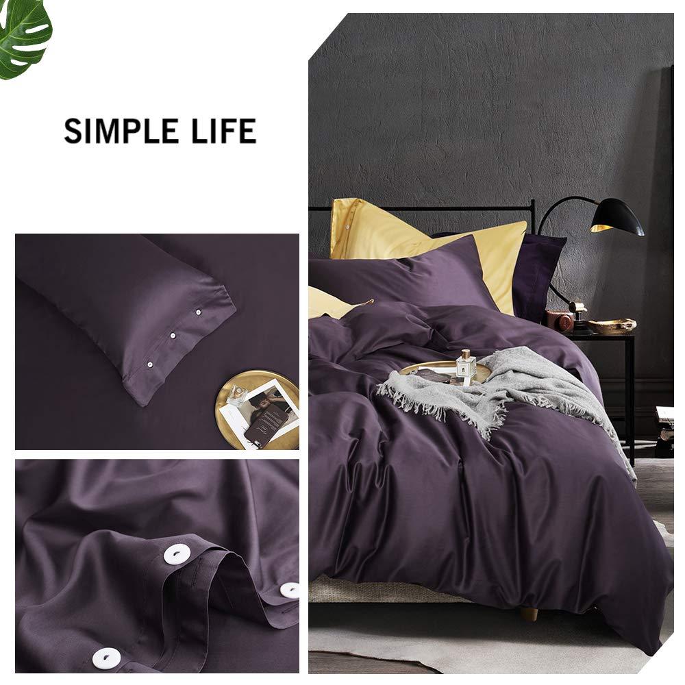EAVD EAVD Modern Style Dark Purple Duvet Cover King Soft Cotton Reversible Purple Bedding with 2 Button Pillowcases Luxury Solid Color Dark Purple Comforter Set with Zipper Closure
