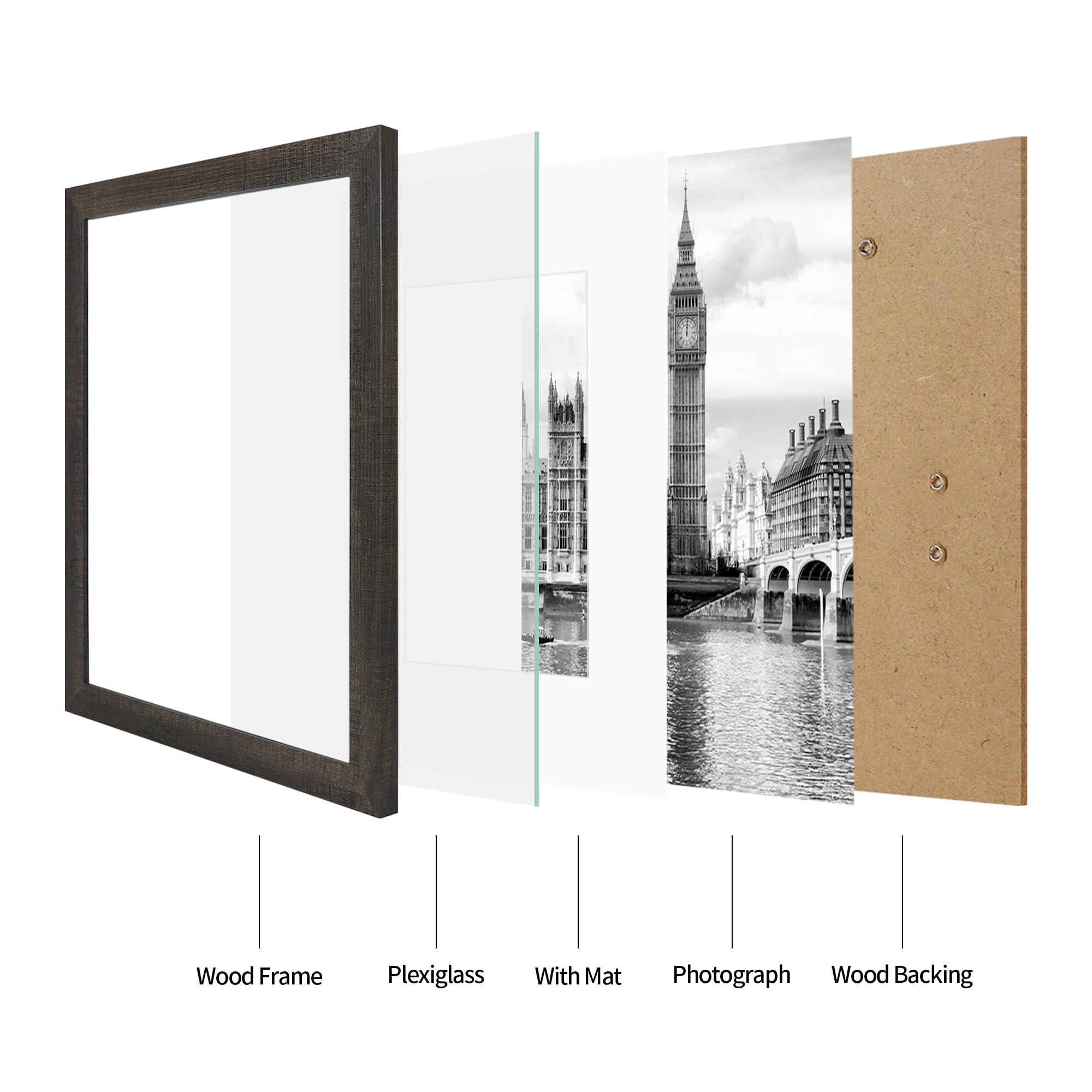 iRahmen iRahmen 11x14 Picture Frame Set of 2, HD Plexglass Picture Frames Display Poster 8x10 with Mat or 11 x 14 without Mat, Rustic Photo Frame for Poster Gallery Horizontal Vertical