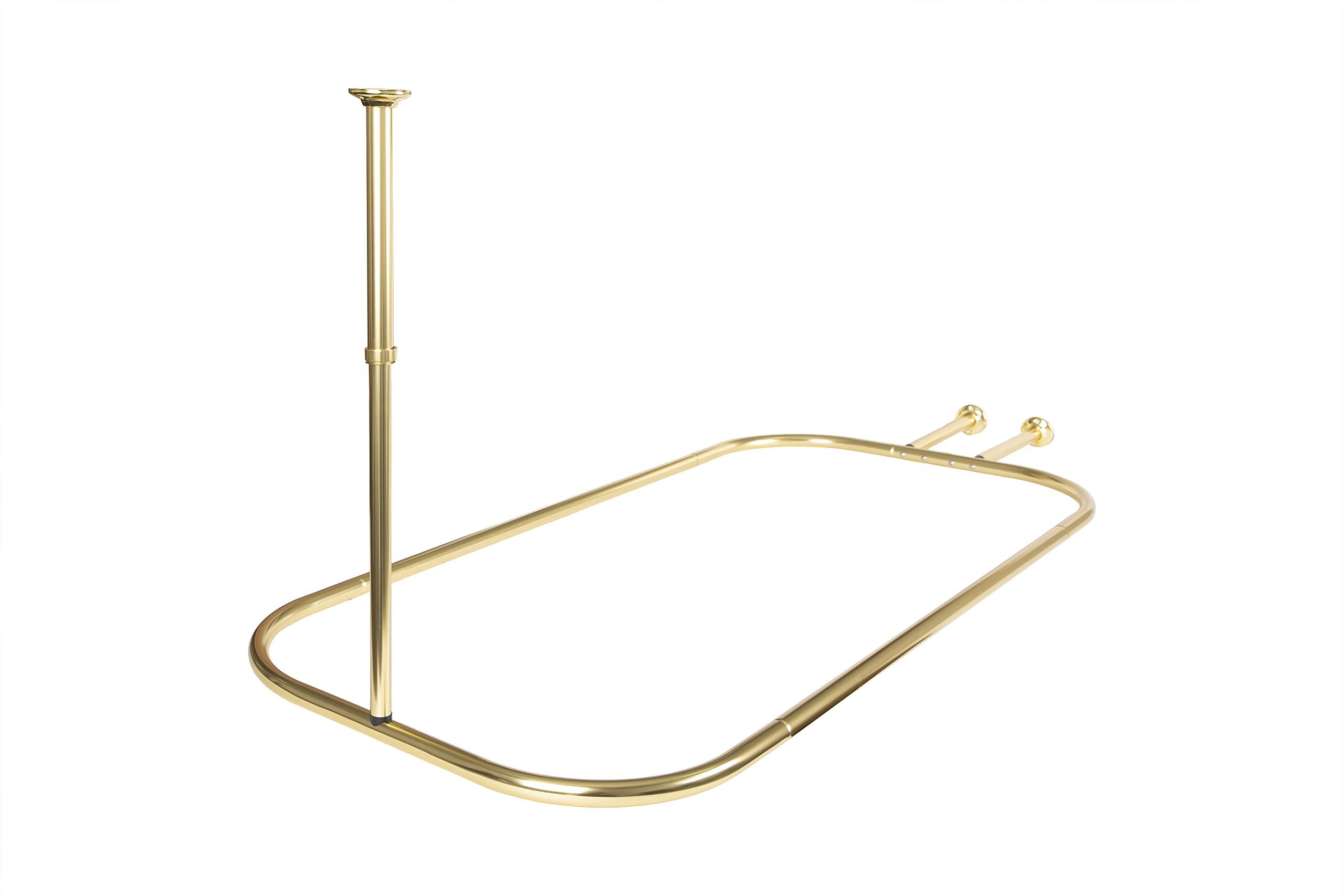 Utopia Alley Utopia Alley Rustproof Aluminum Hoop Shower Rod With Ceiling Support for Clawfoot Tub, 45.7 Inch Size by 22 Inch, Gold + White Shower Curtain 180x70inch